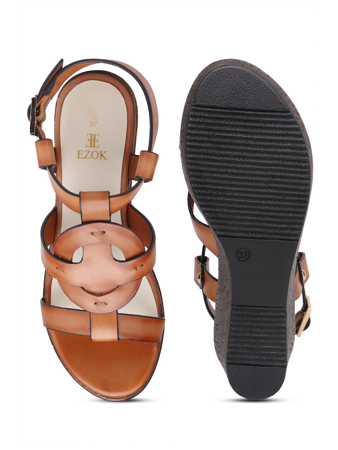 Ezok Tan Leather Slip On With Buckle Sandals