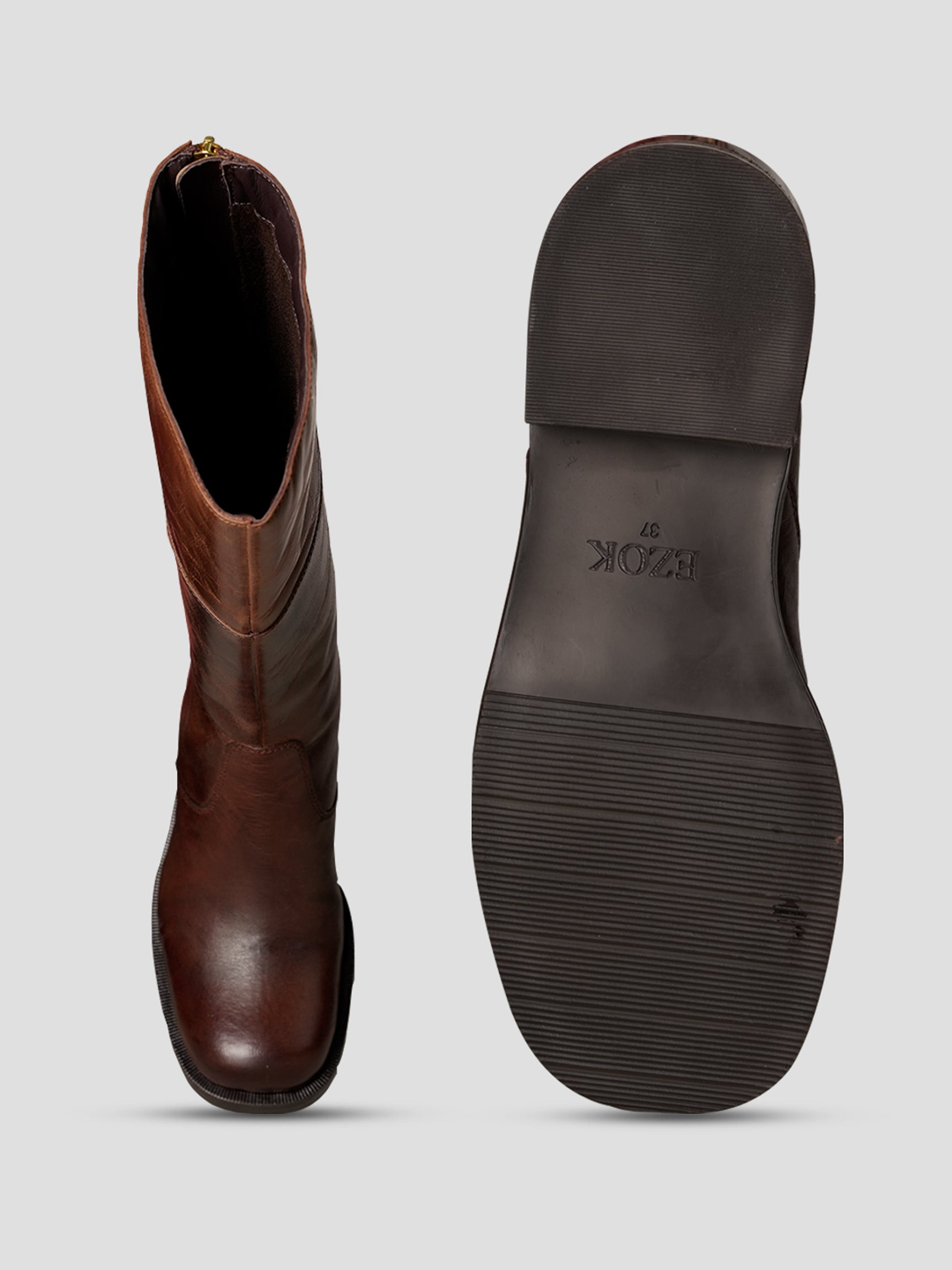 EZOK Women Brown Leather Long Boots