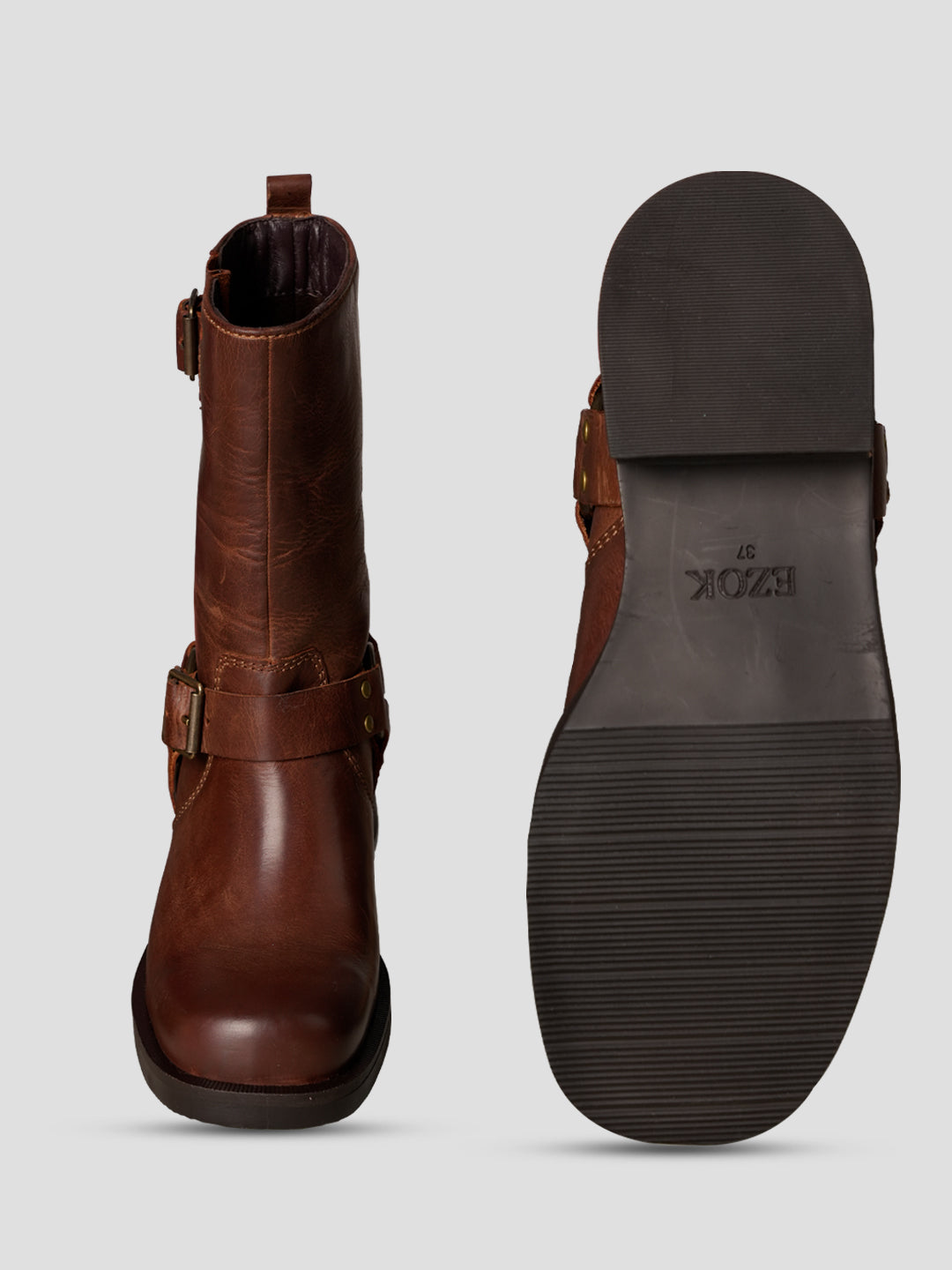 EZOK Women Brown Leather Pull-On Boots