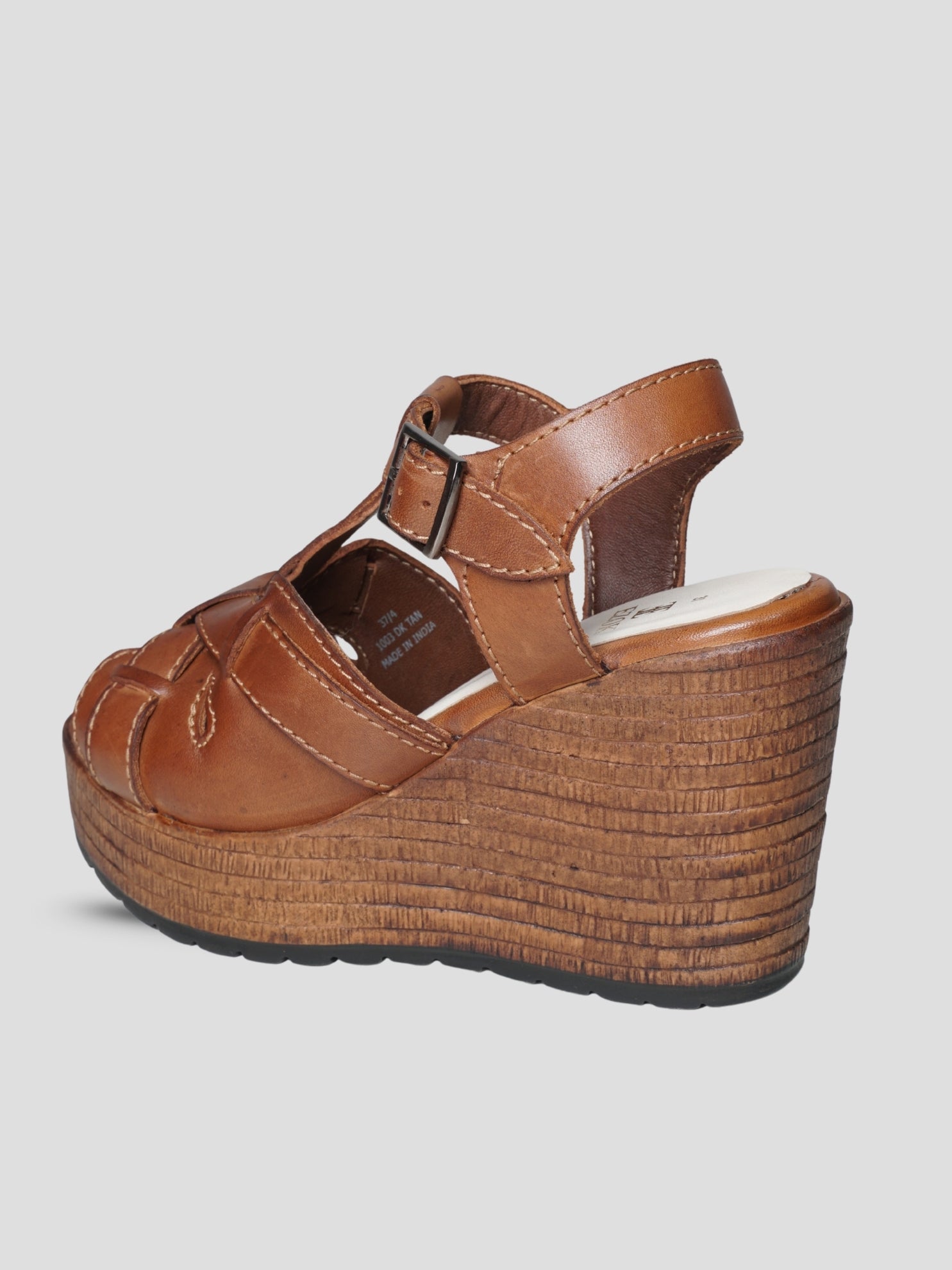 Ezok Women Dark-Tan Leather Wedge Heel Sandal