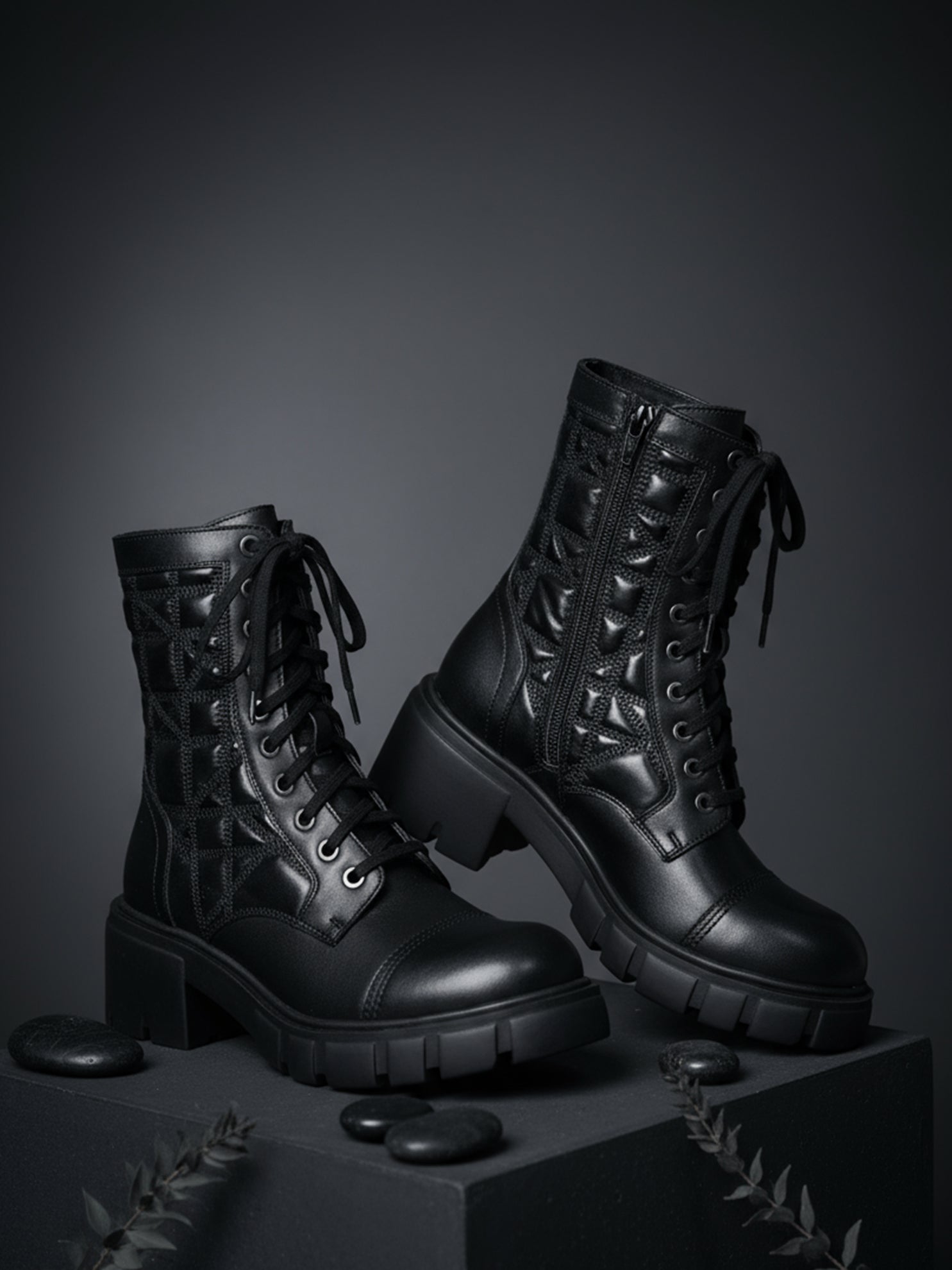 EZOK Women Black Leather Lace-Up Casual Boots