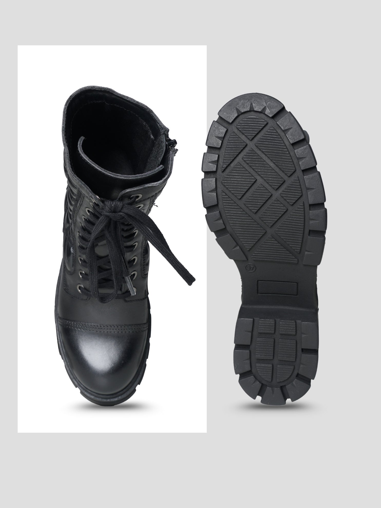 EZOK Women Black Leather Lace-Up Casual Boots