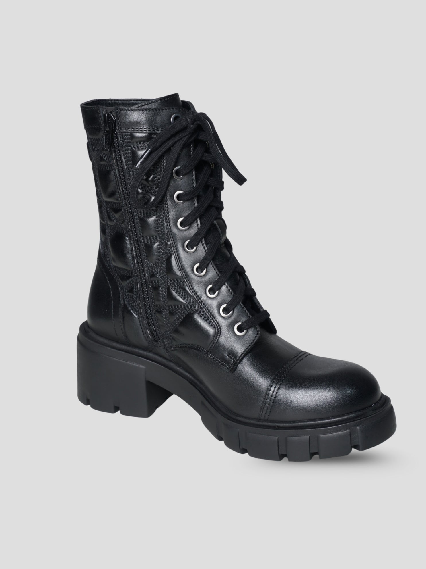 EZOK Women Black Leather Lace-Up Casual Boots