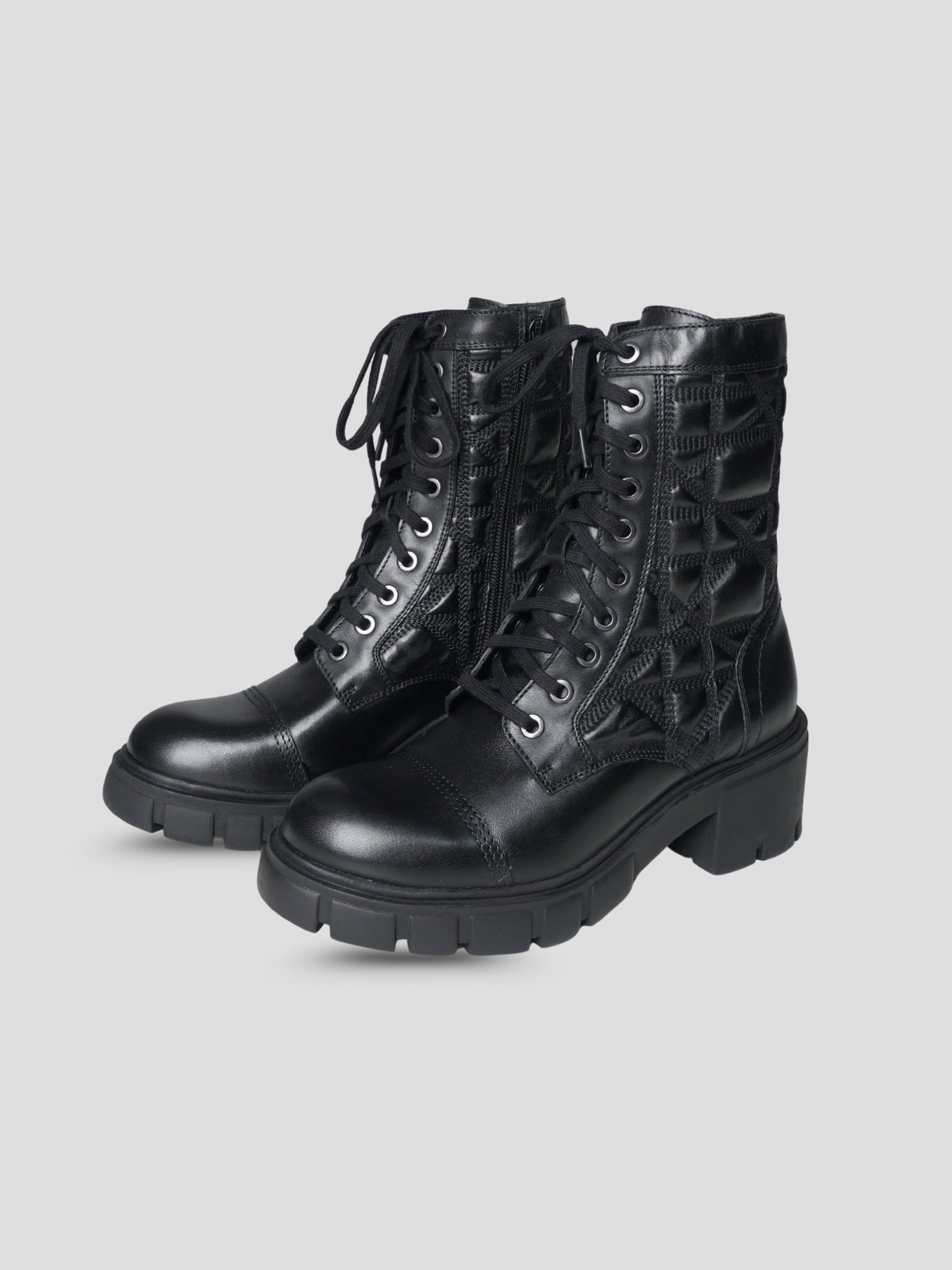 EZOK Women Black Leather Lace-Up Casual Boots