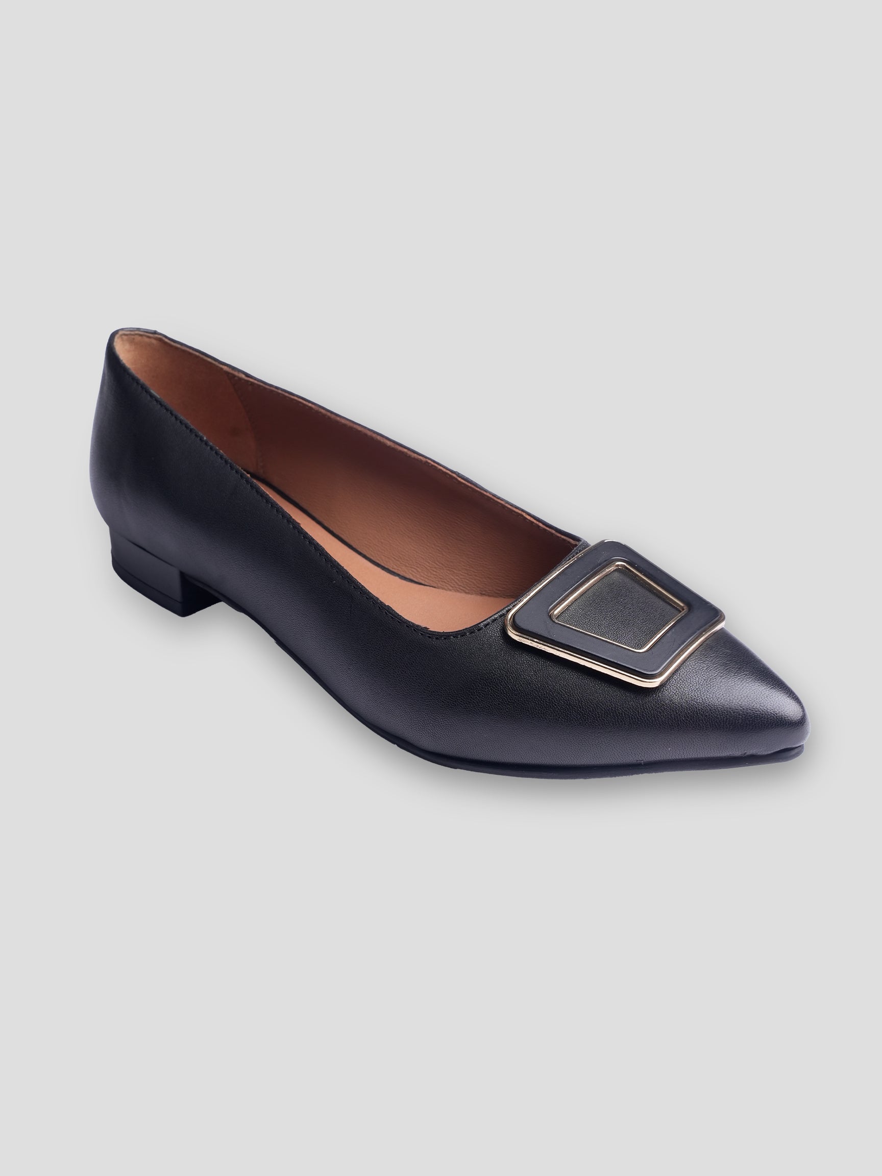 Ezok Women Black Leather Ballerina Flats