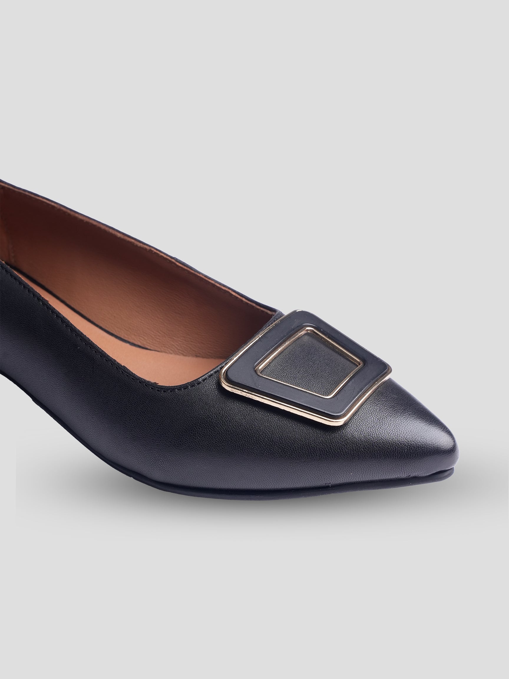 Ezok Women Black Leather Ballerina Flats