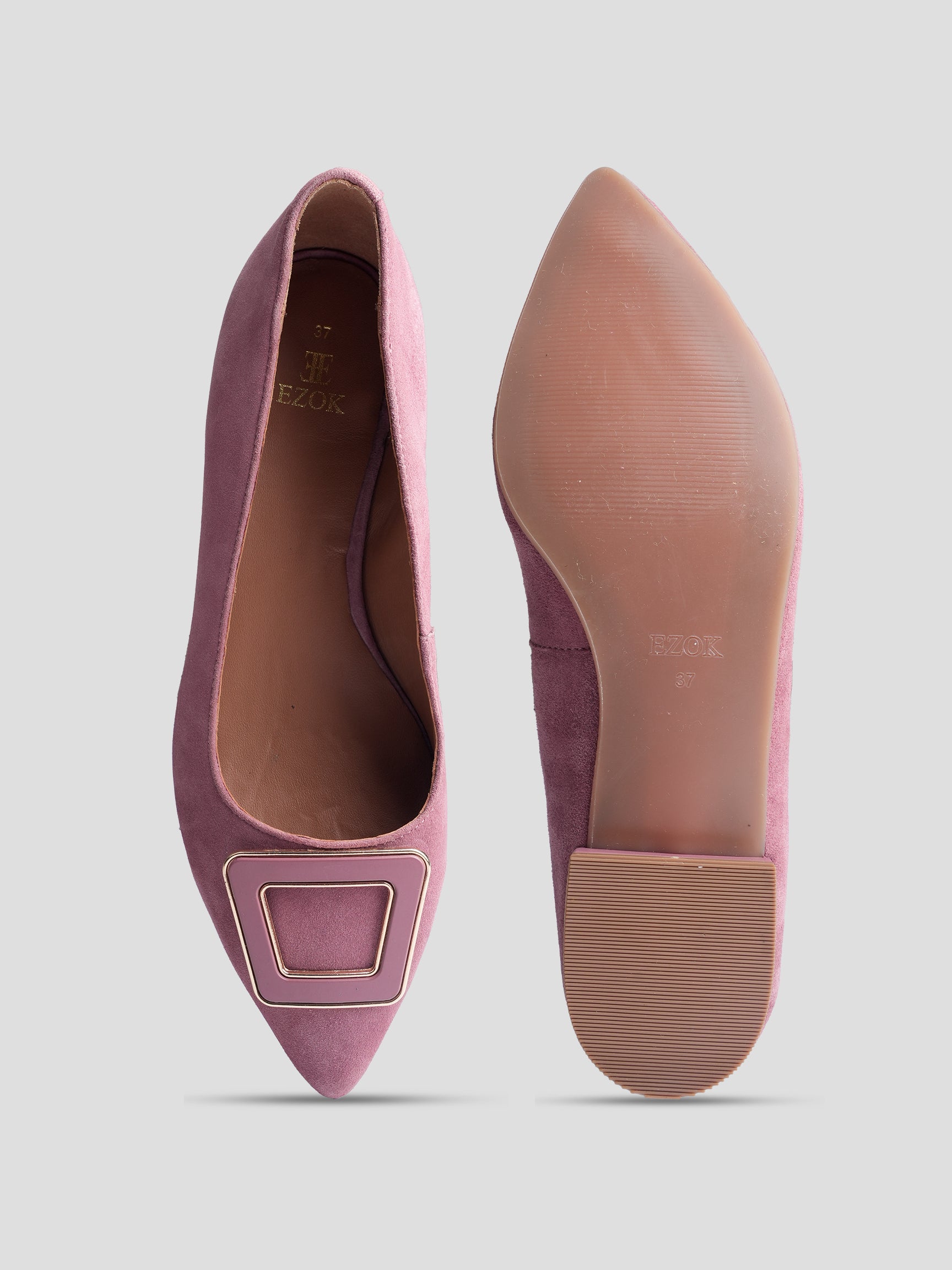 Ezok Women Pink Leather Ballerina Flats