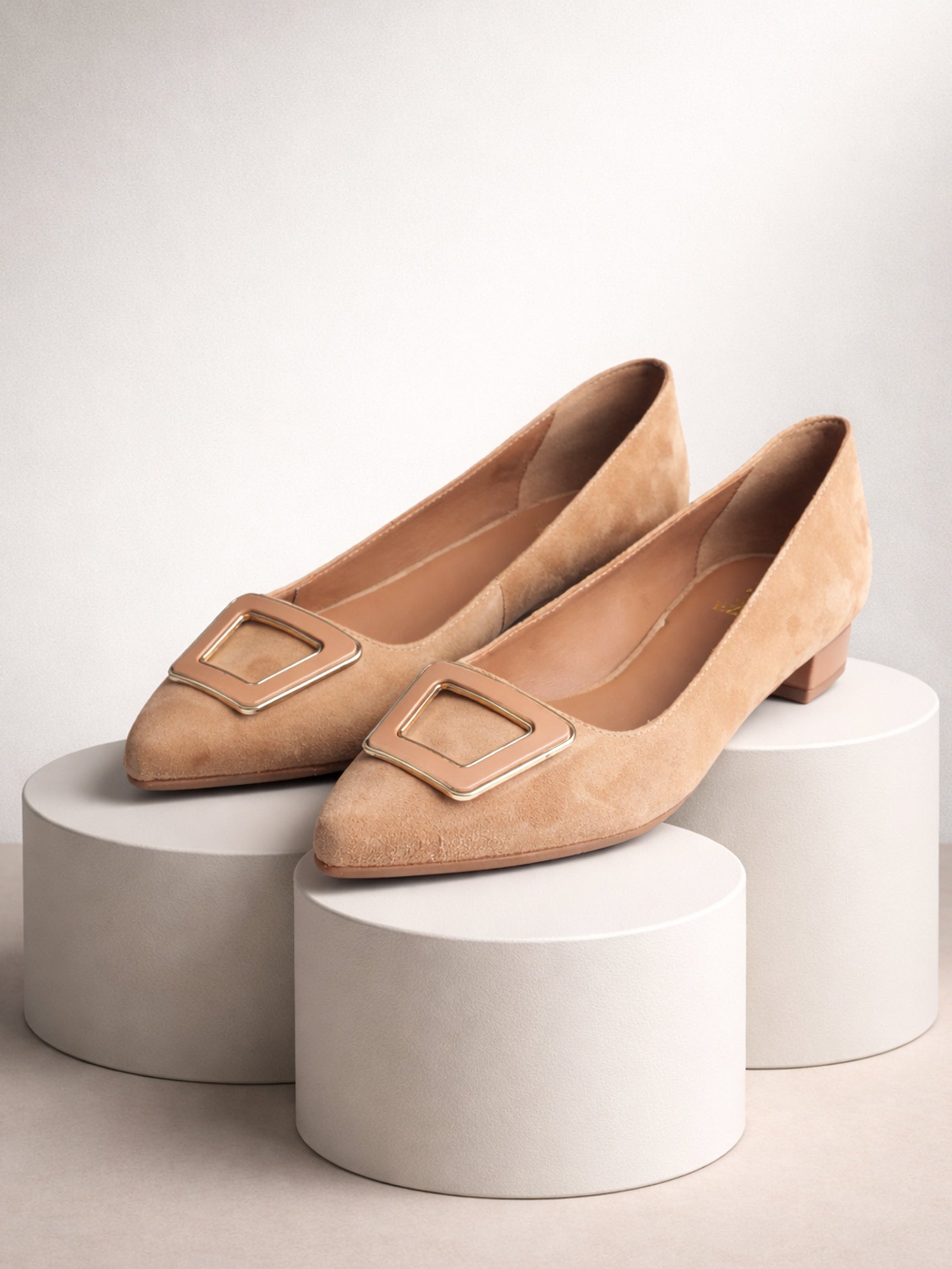 Ezok Women Tan Leather Ballerina Flats