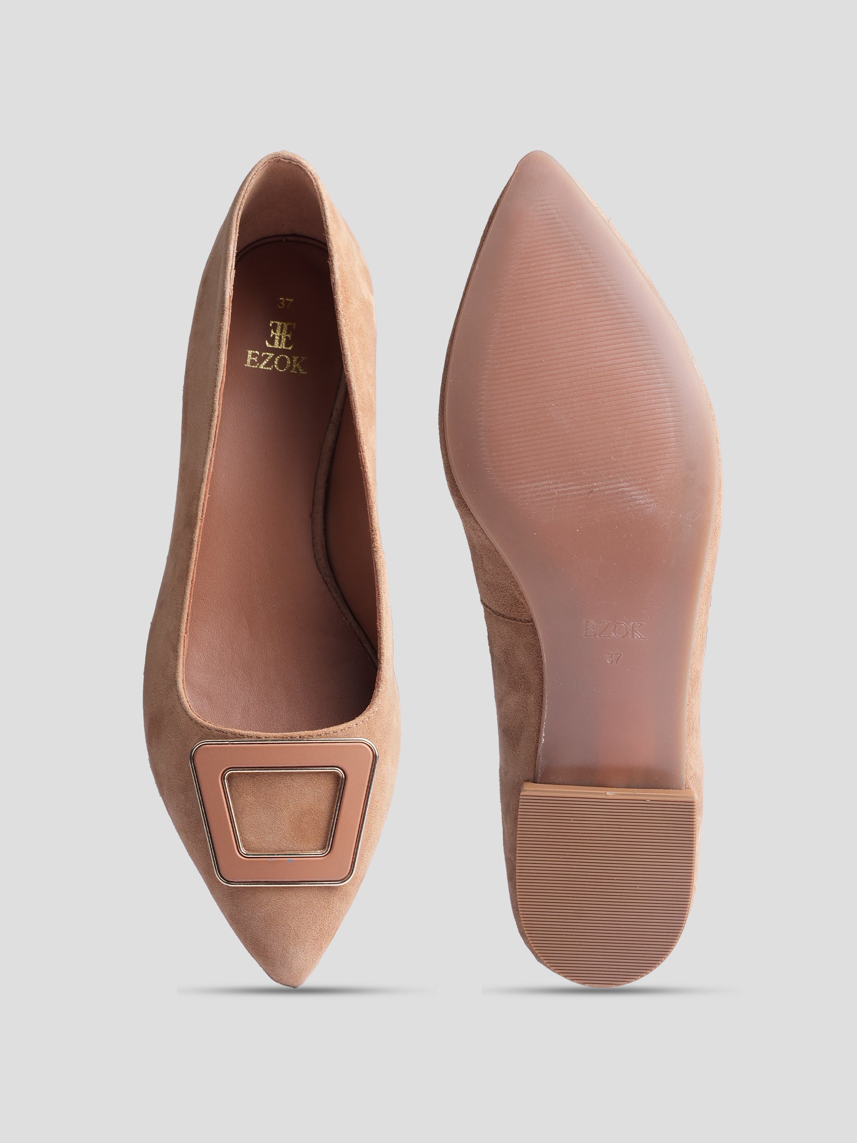 Ezok Women Tan Leather Ballerina Flats