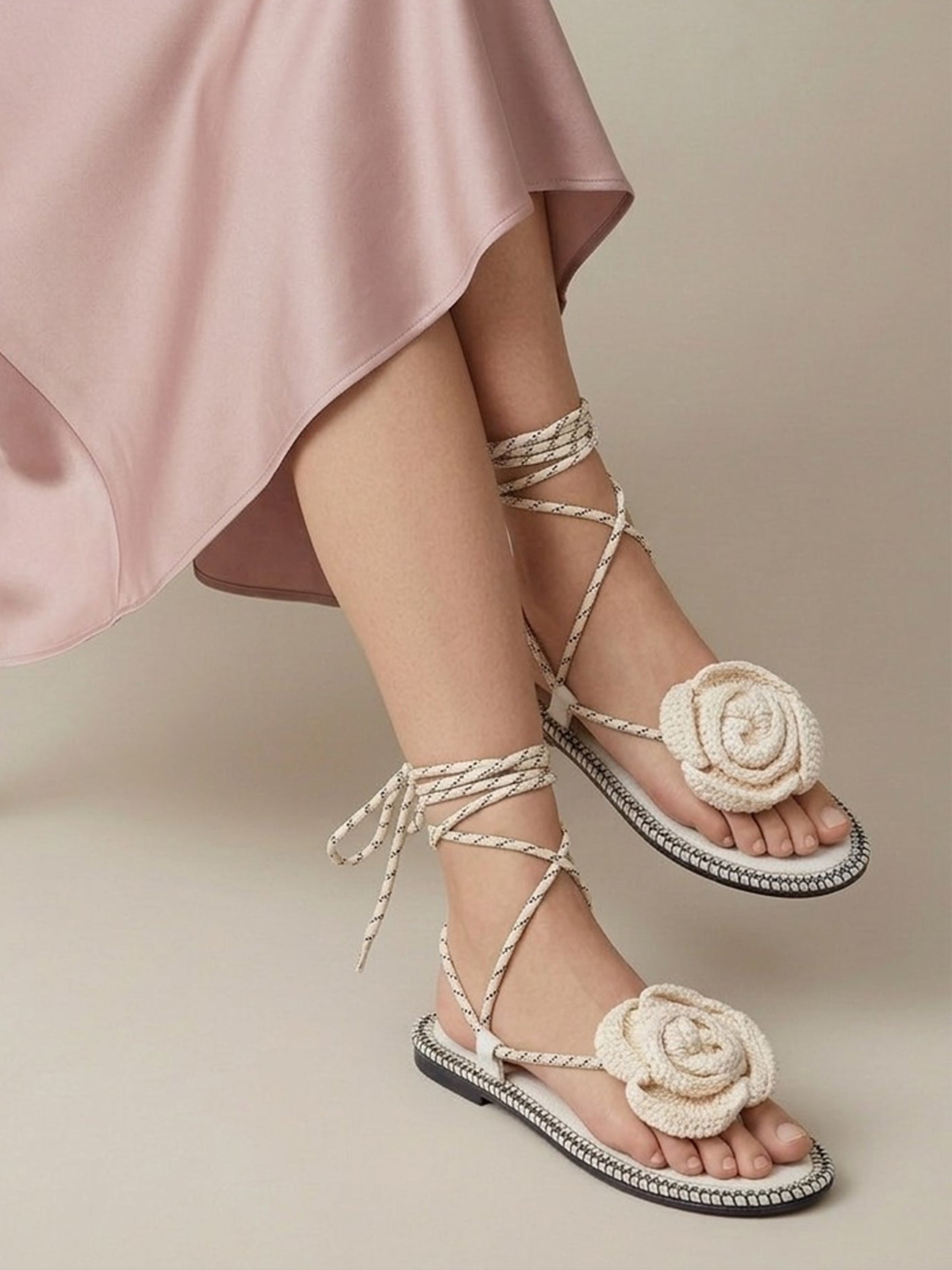 Ezok Women Cream Floral Woven Fabric Sandals