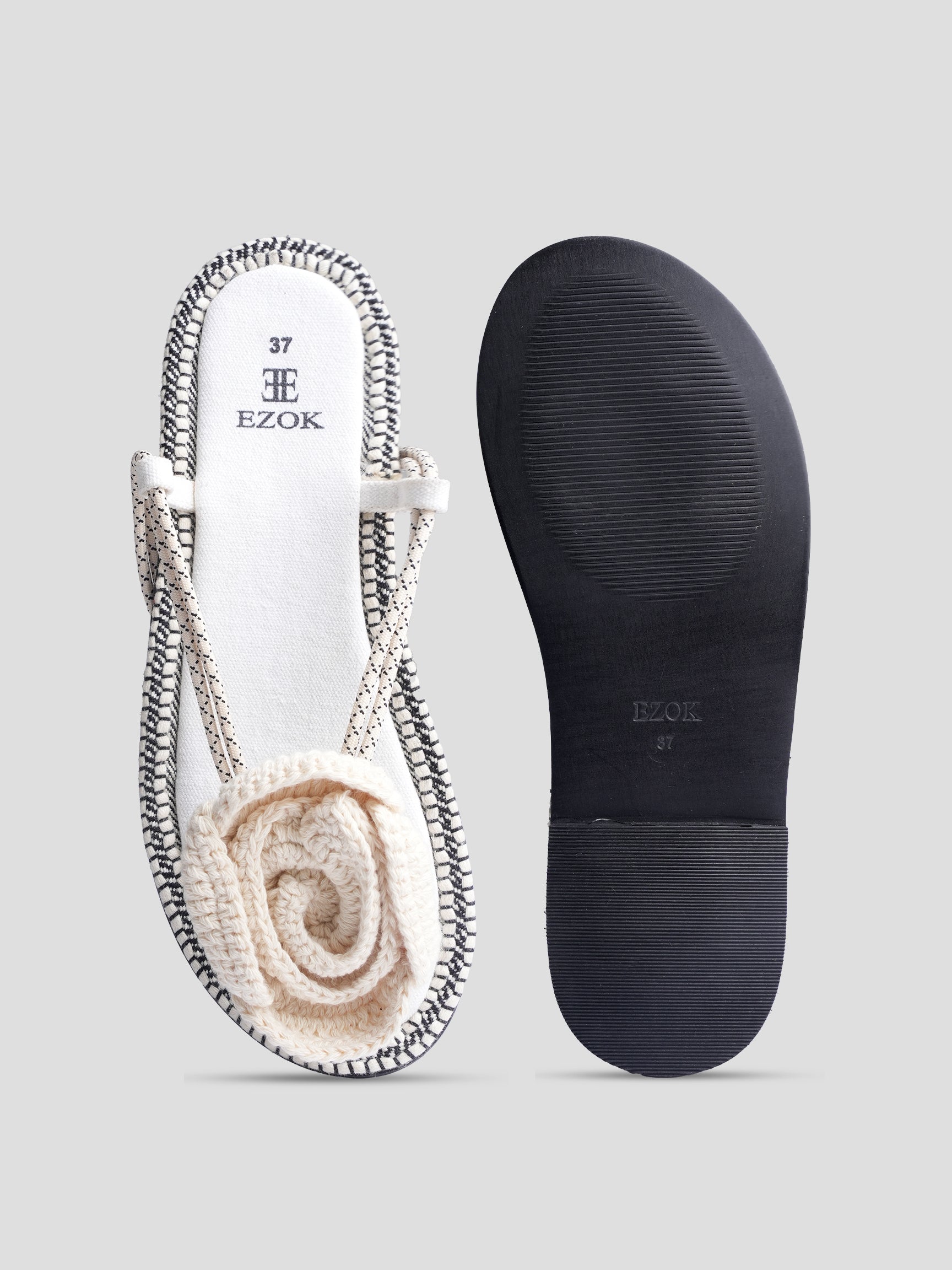 Ezok Women Cream Floral Woven Fabric Sandals