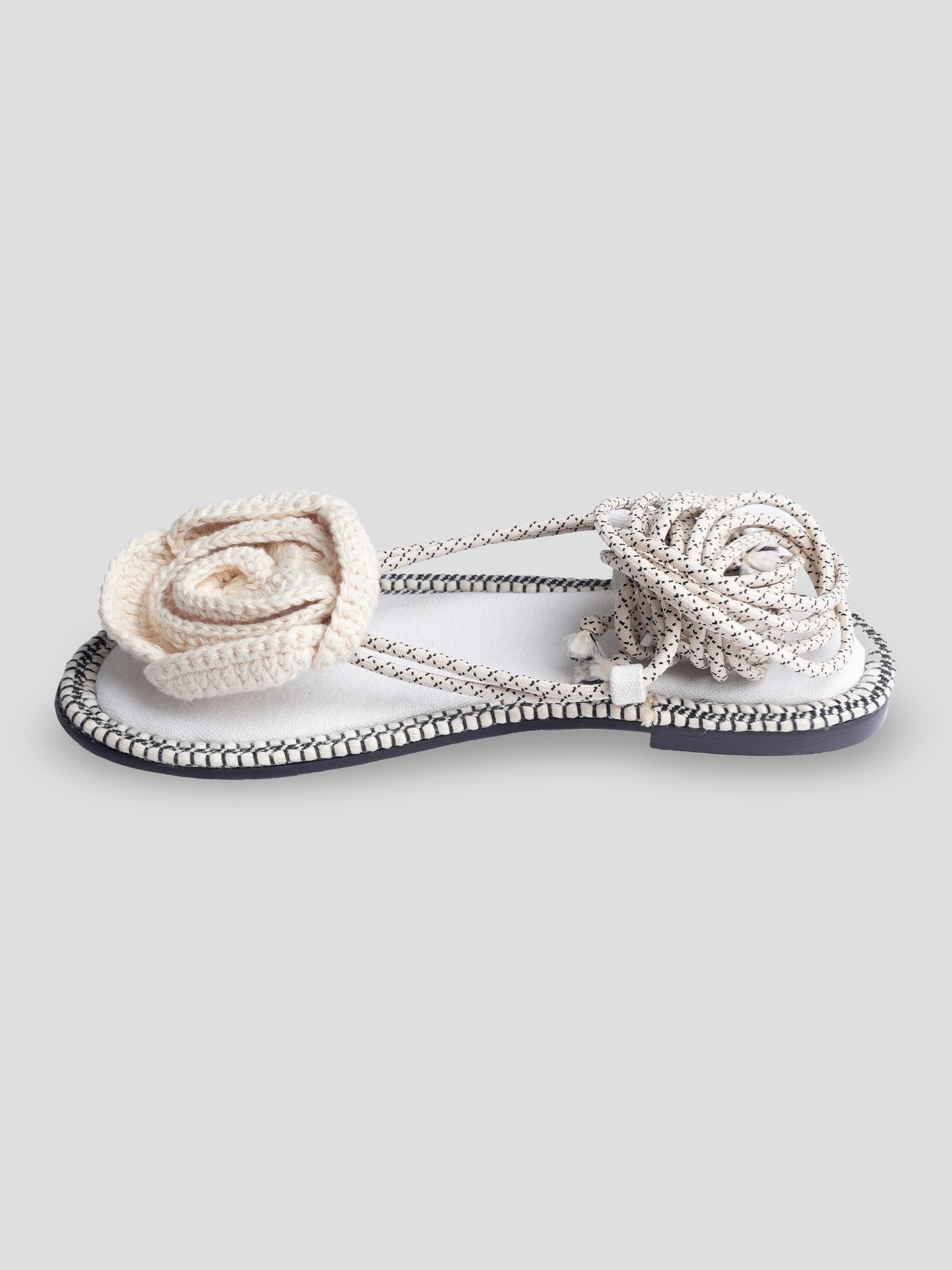 Ezok Women Cream Floral Woven Fabric Sandals