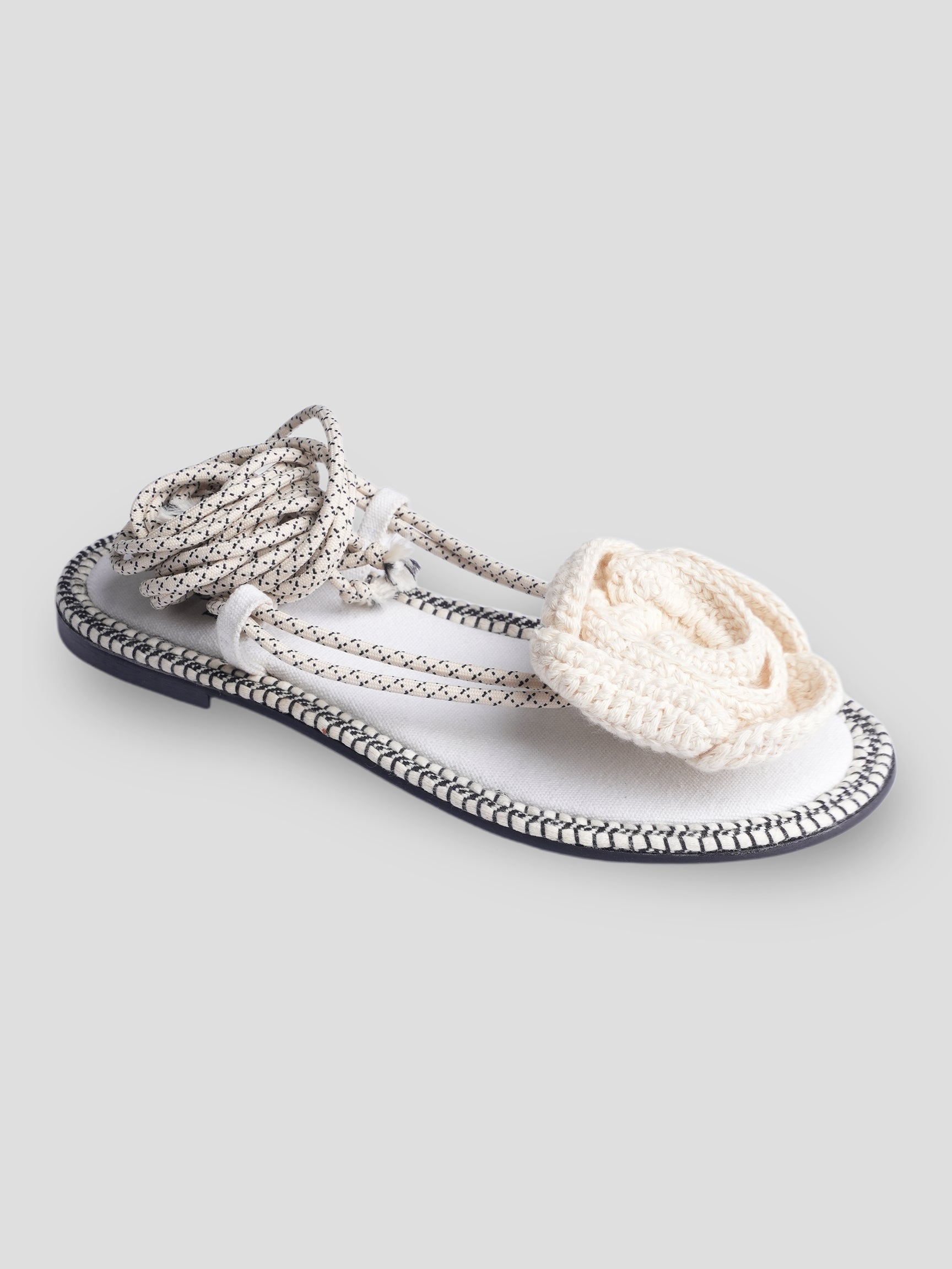 Ezok Women Cream Floral Woven Fabric Sandals