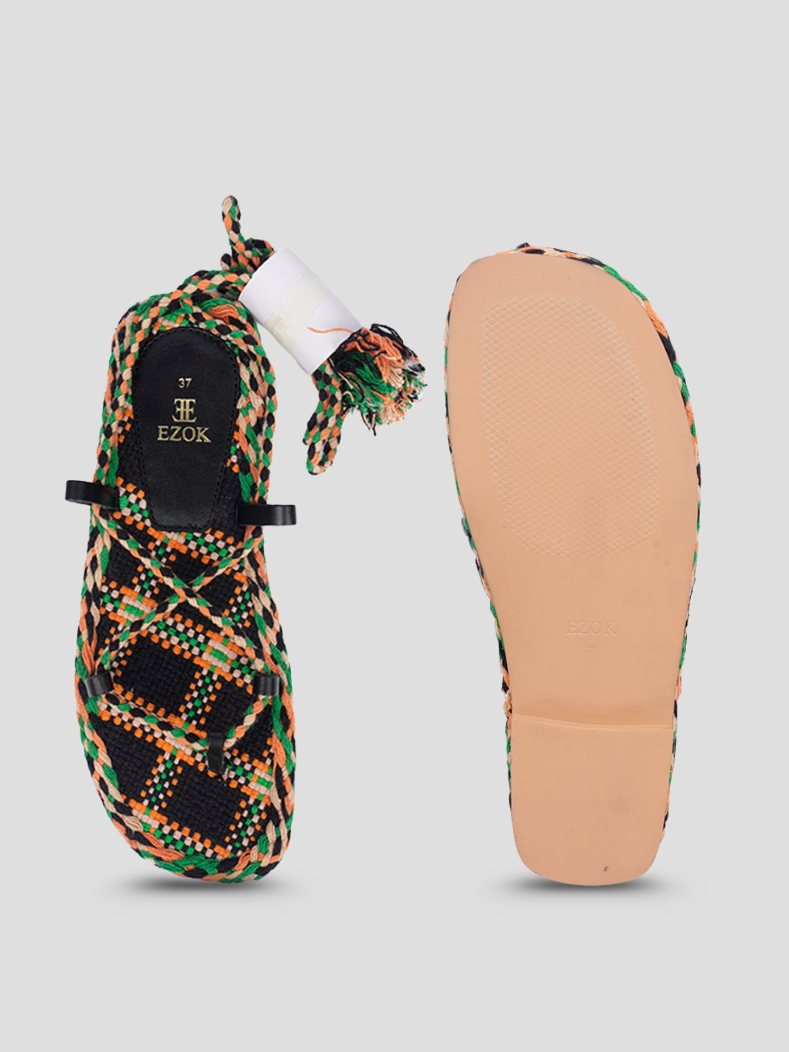 Ezok Multicolor Leather and Fabric Slip on With Dori Sandals