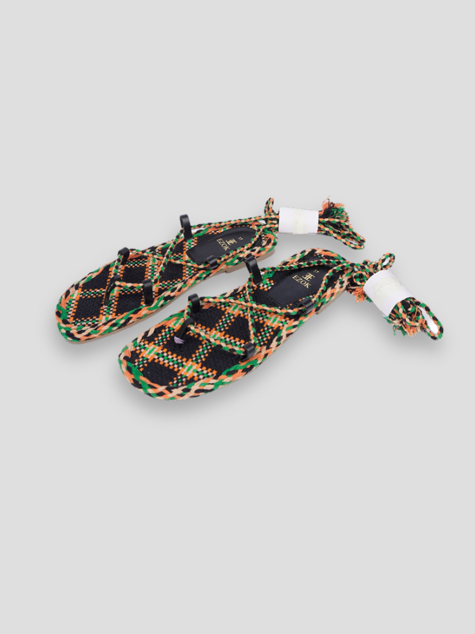 Ezok Multicolor Leather and Fabric Slip on With Dori Sandals