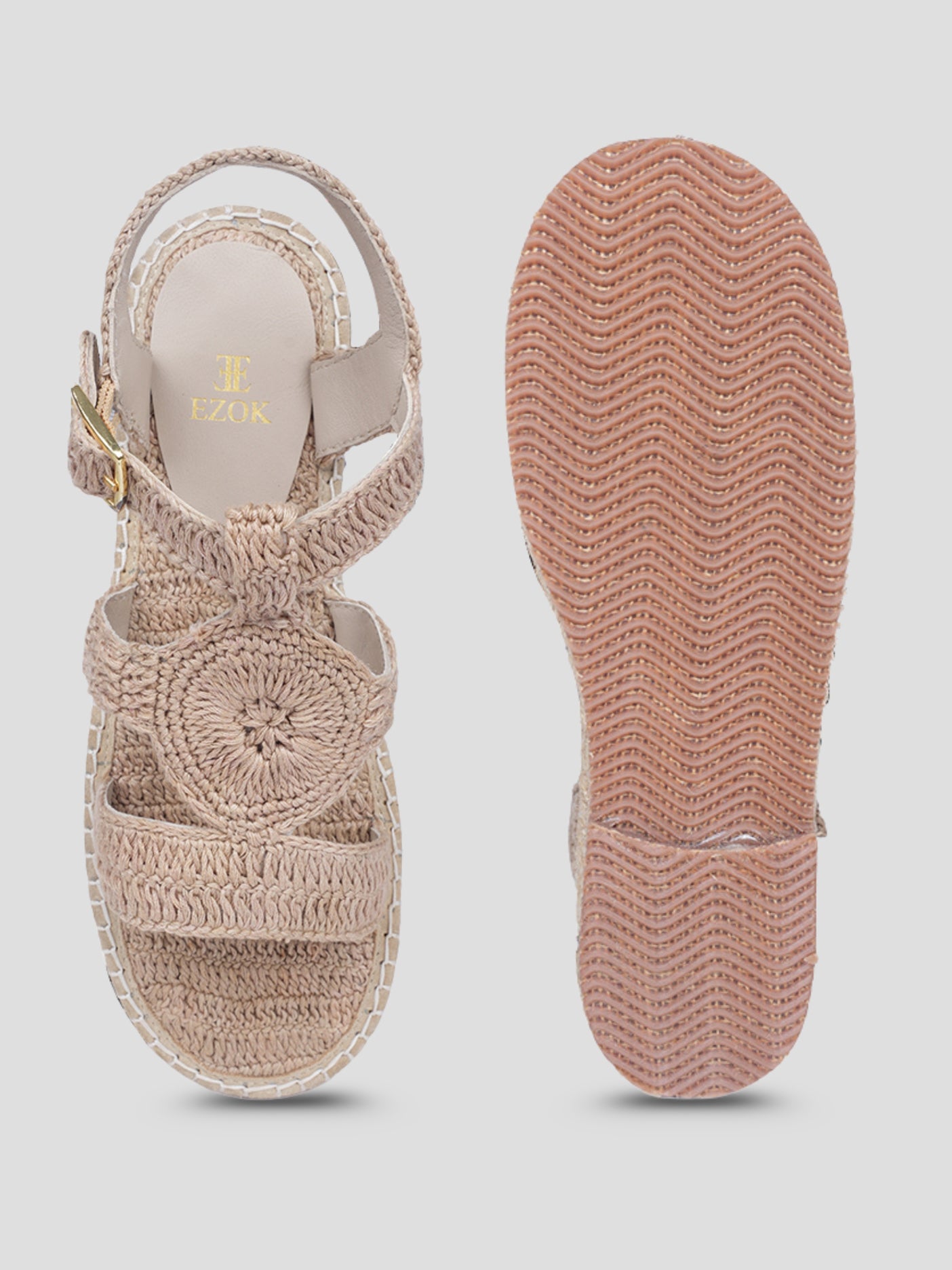 Ezok Beige Febric Slip On With Buckle Sandals