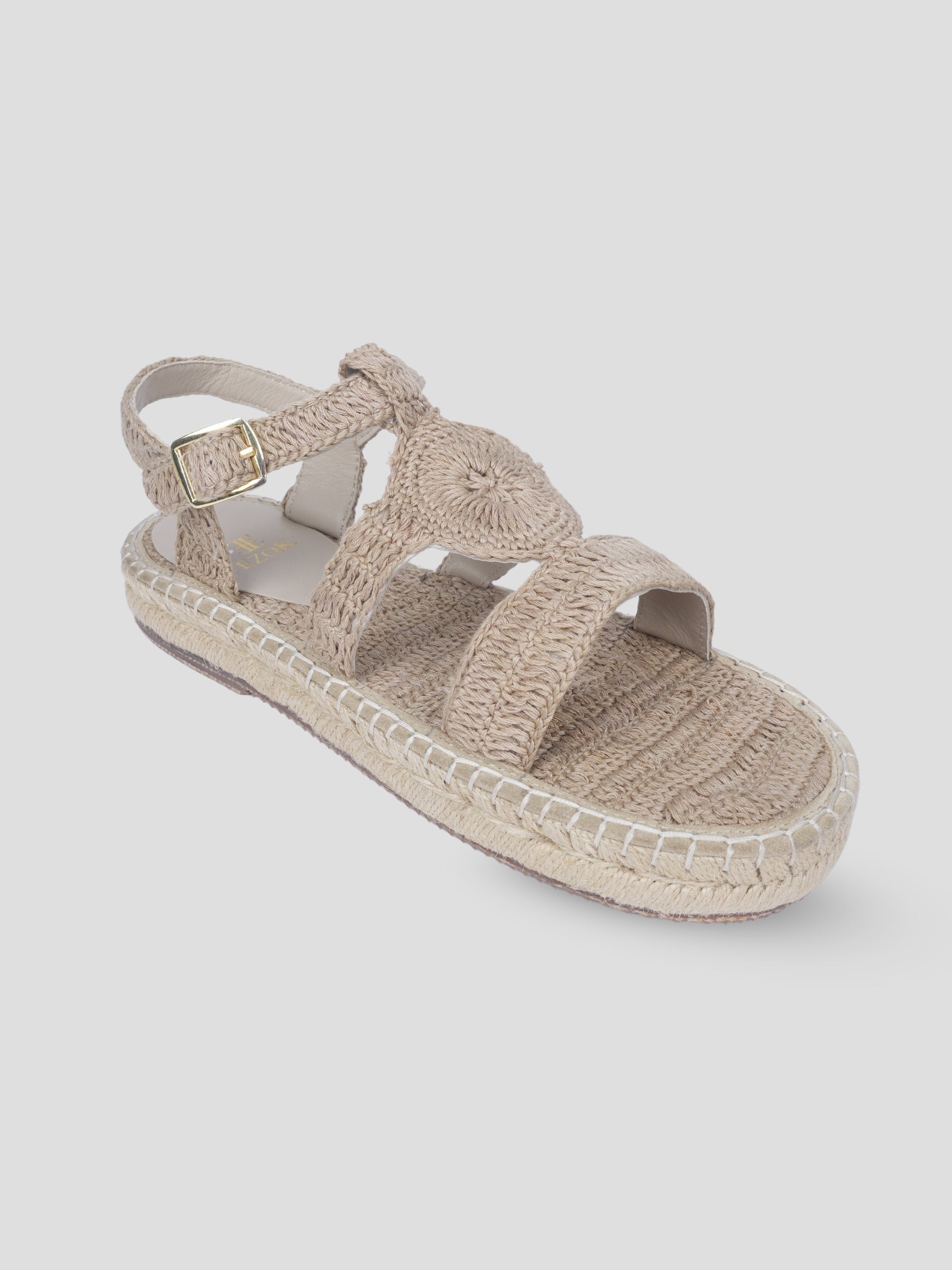 Ezok Beige Febric Slip On With Buckle Sandals