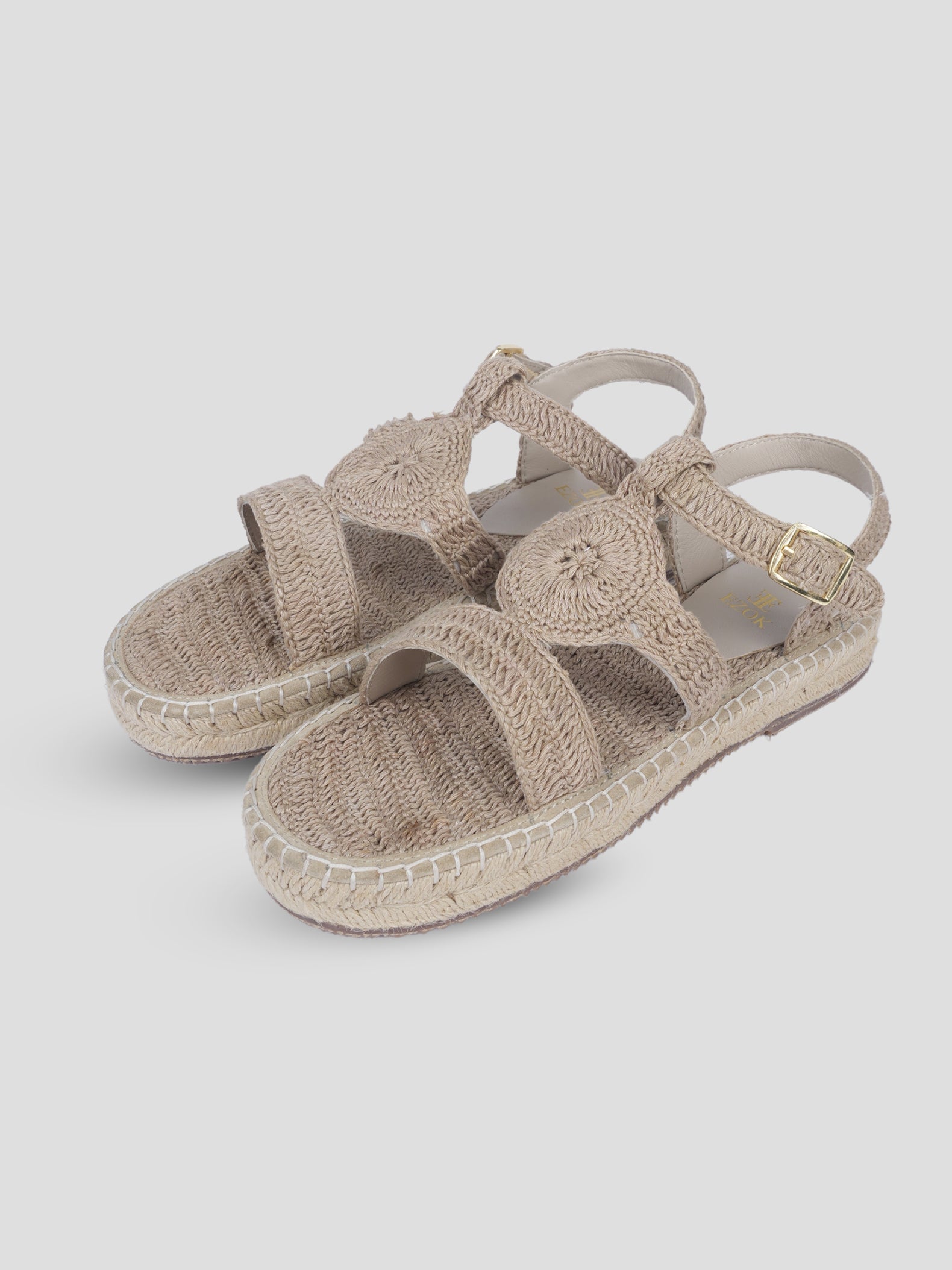 Ezok Beige Febric Slip On With Buckle Sandals