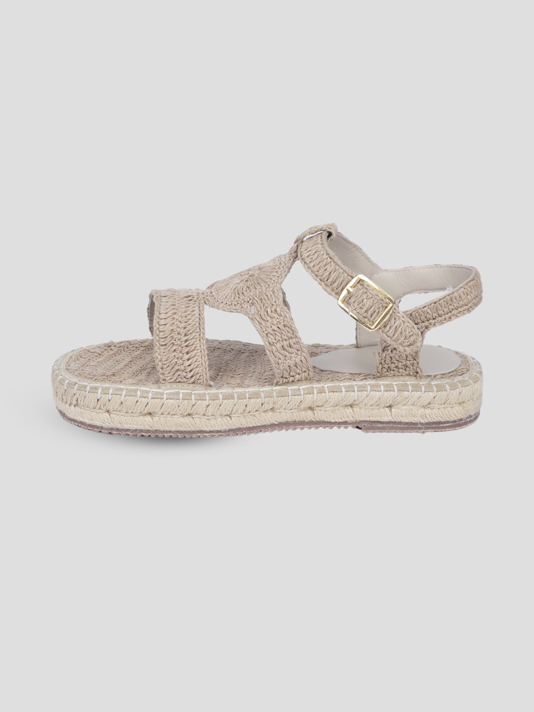 Ezok Beige Febric Slip On With Buckle Sandals