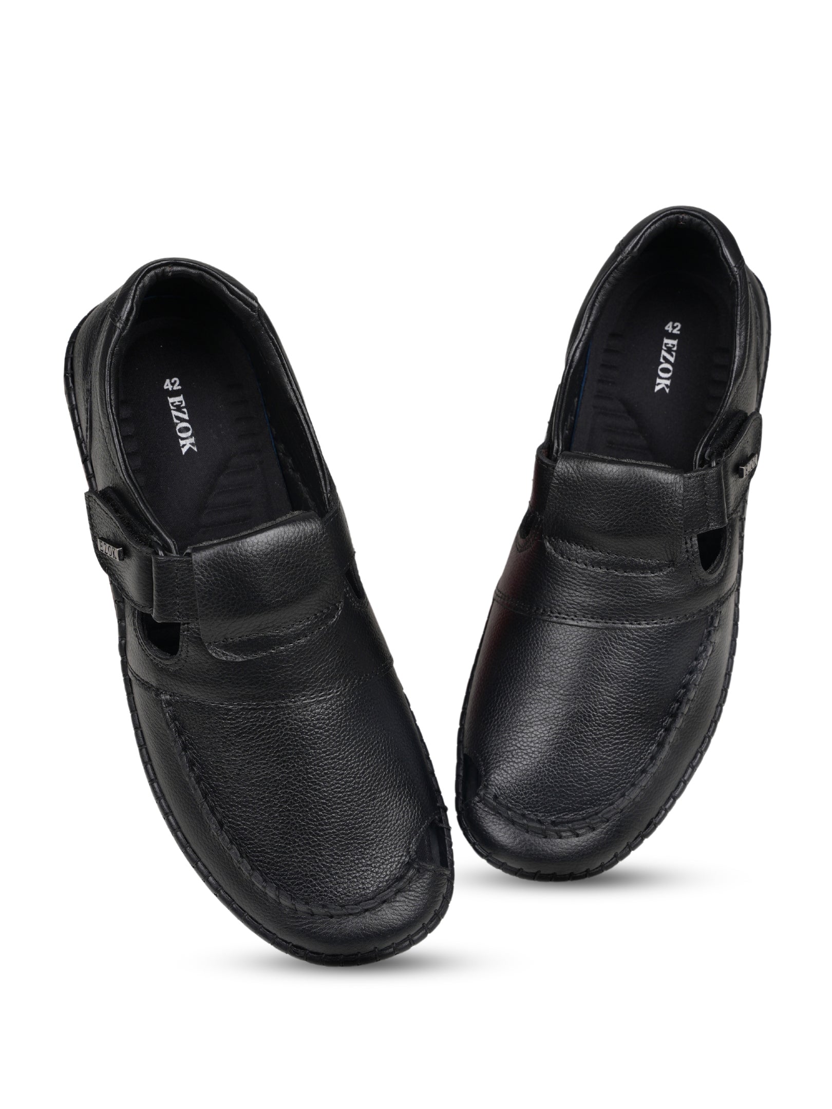 Ezok Black Leather Slip on Casual Shoes