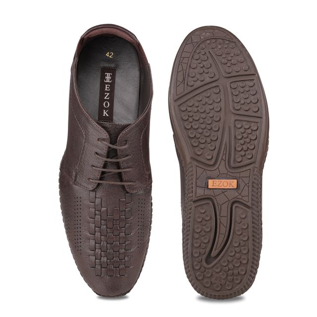 Ezok Brown Casual Leather Shoes For Men