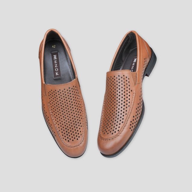Ezok Tan Casual Leather Shoes For Men