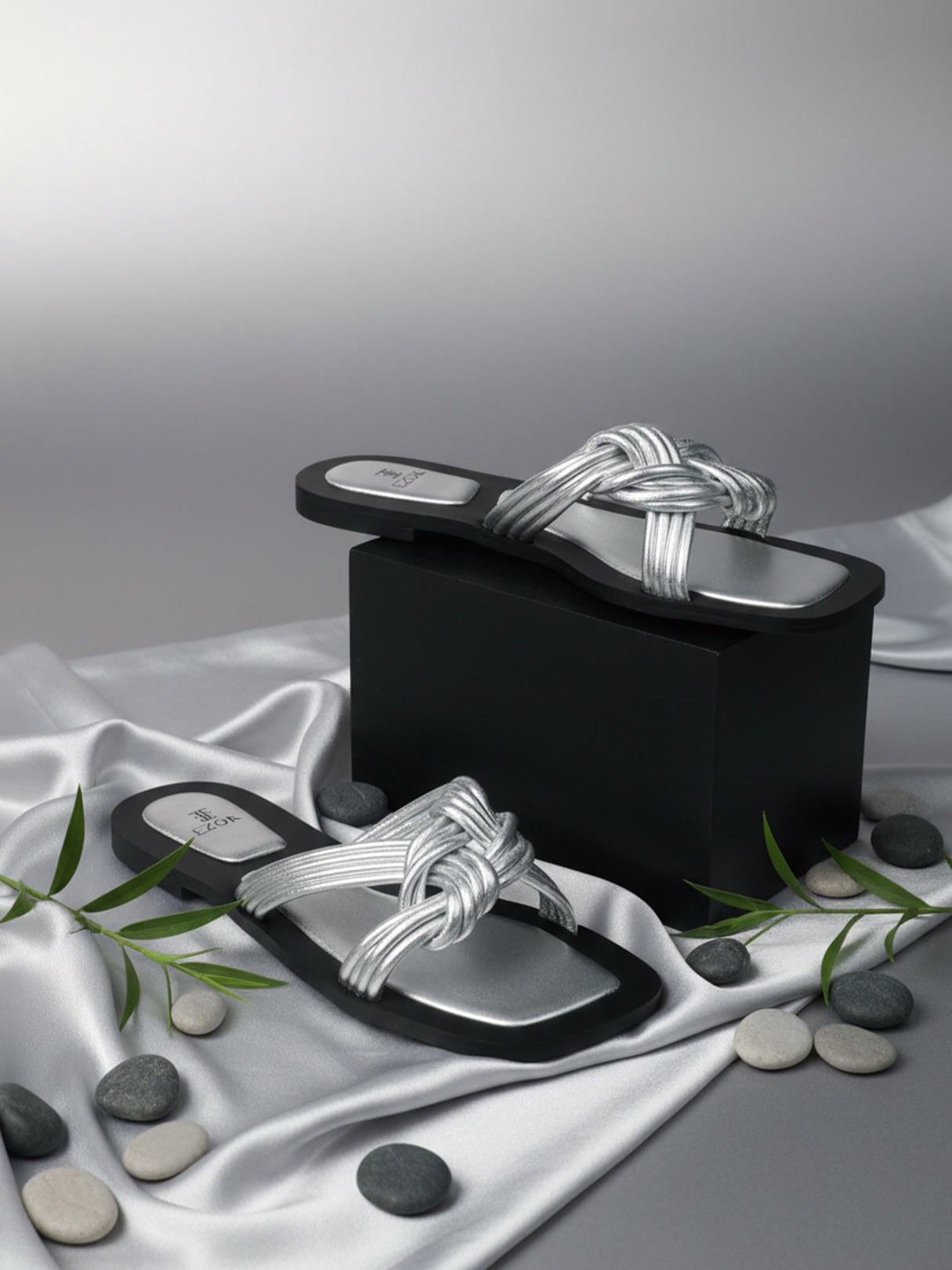 Ezok Silver Leather Slip On Sandals