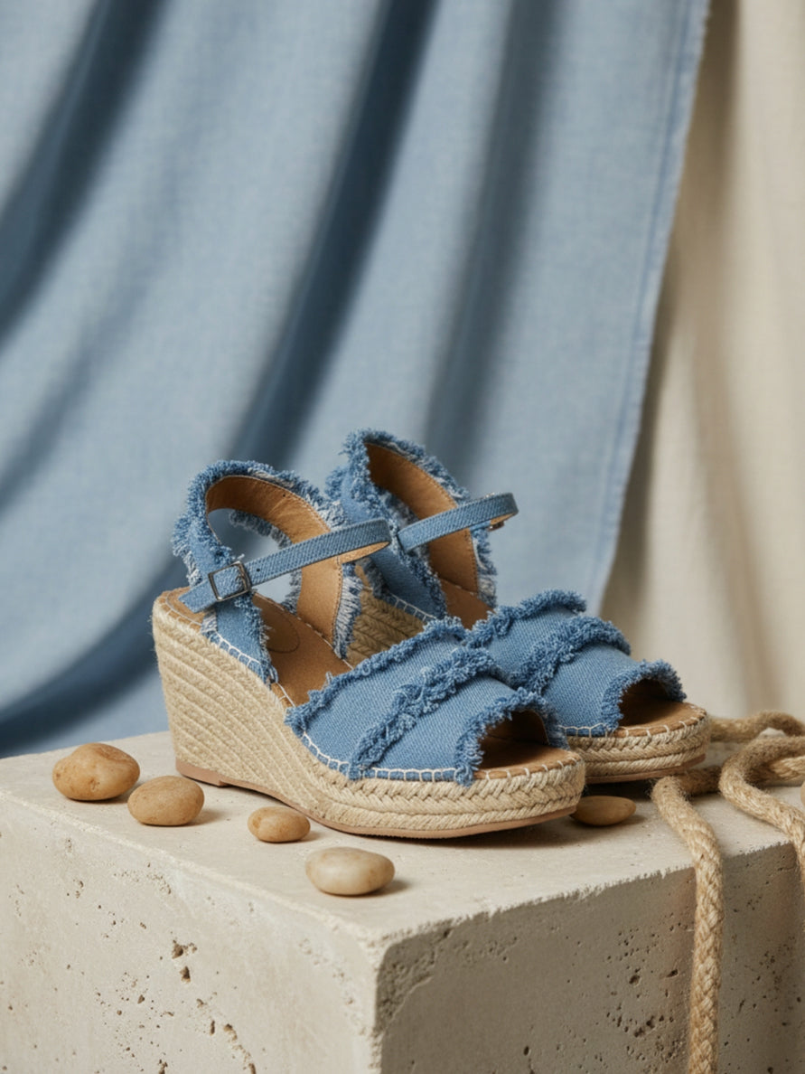 Ezok Blue Denim Slip On With Buckle Sandals