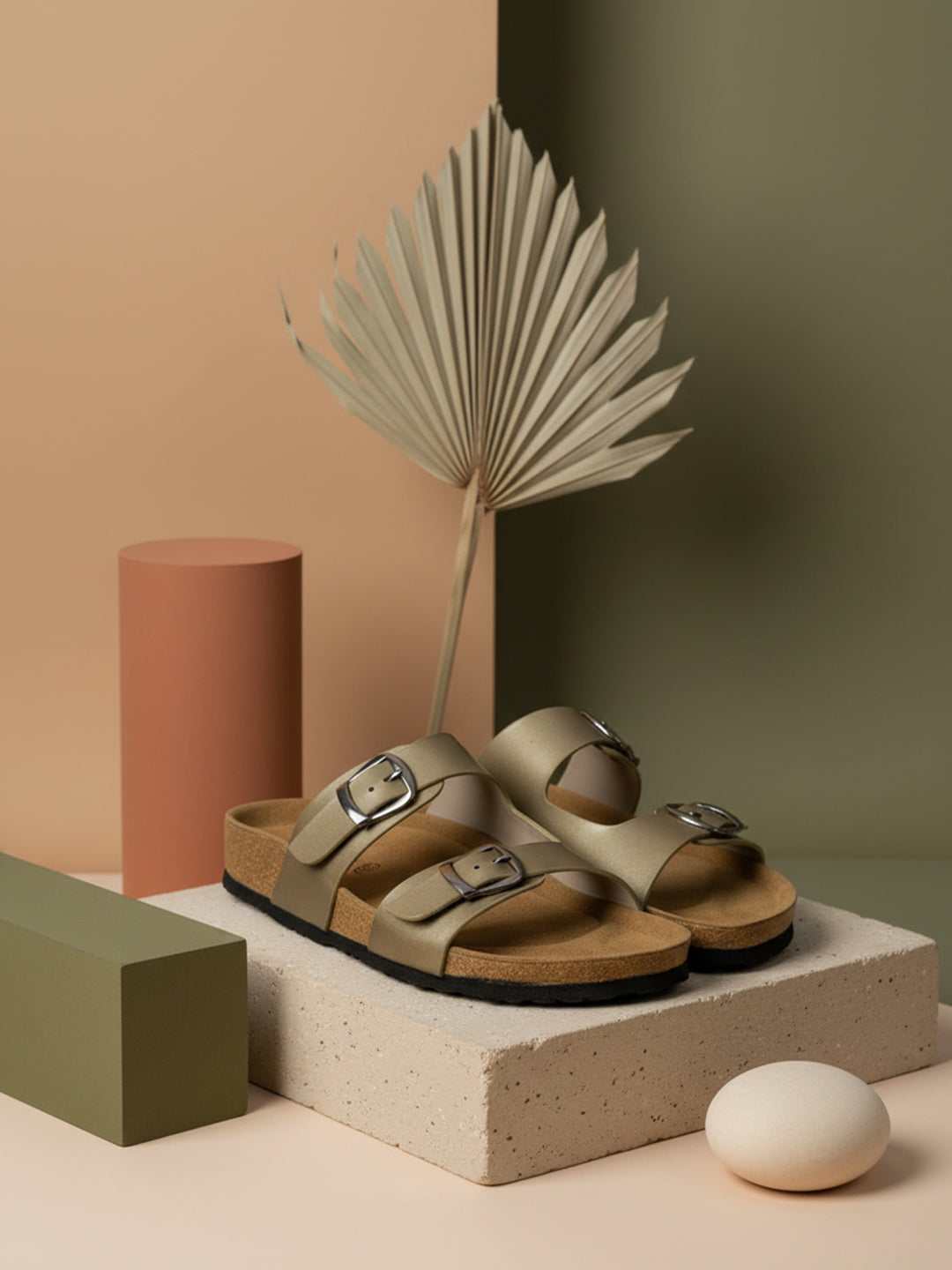 Jive Vibe By Ezok Gold Synthetic Slip On With Buckle Sandals