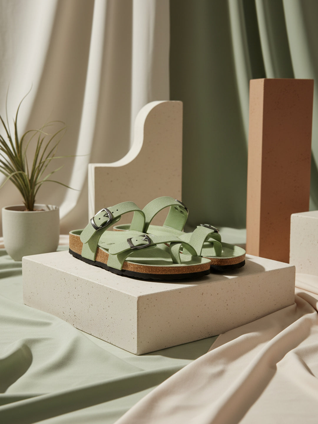 Jive Vibe By Ezok Green Synthetic Slip On With Buckle Sandals