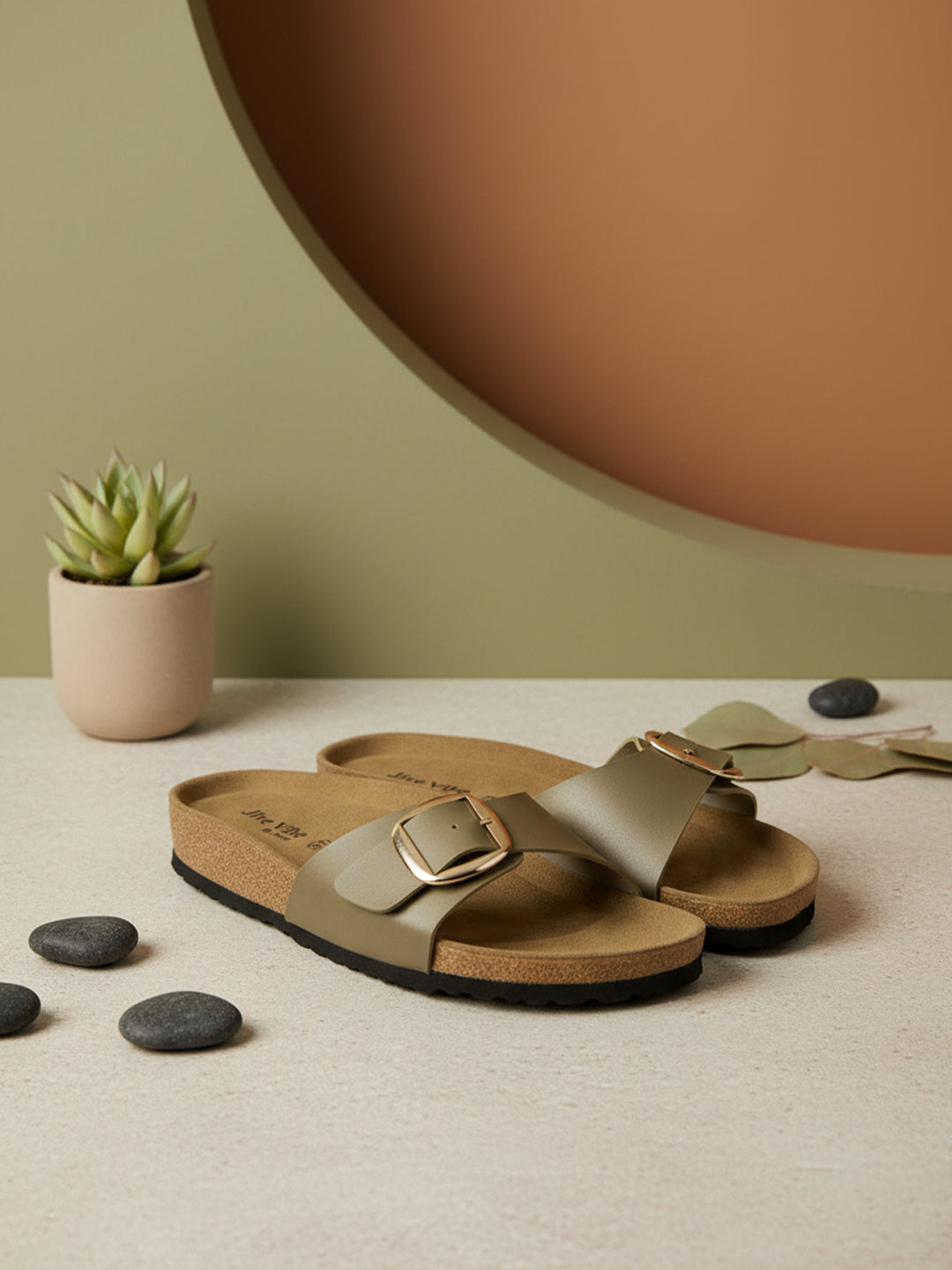 Jive Vibe By Ezok Gold Synthetic Slip On With Buckle Sandals