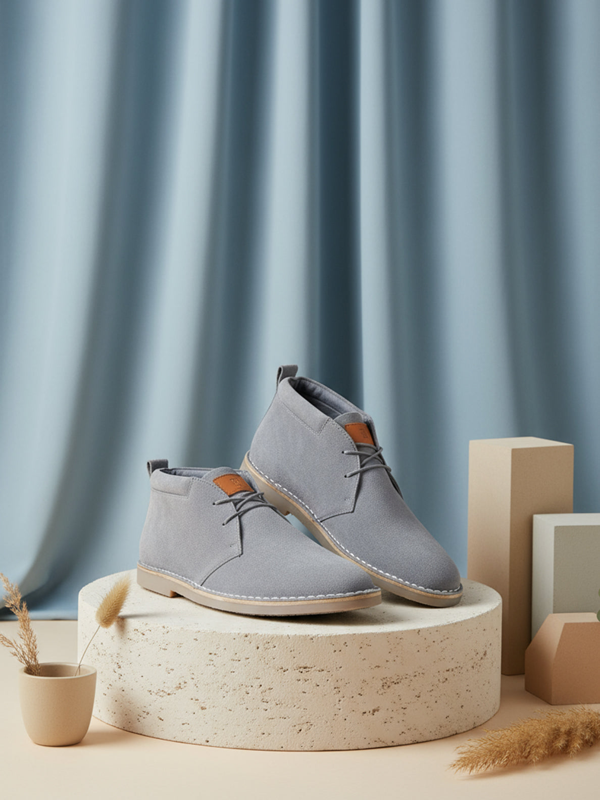 EZOK Men’s Leather Lace-Up Boots | Premium Snuff Blue Leather | Durable TPR Sole | Casual & Semi-Casual Wear