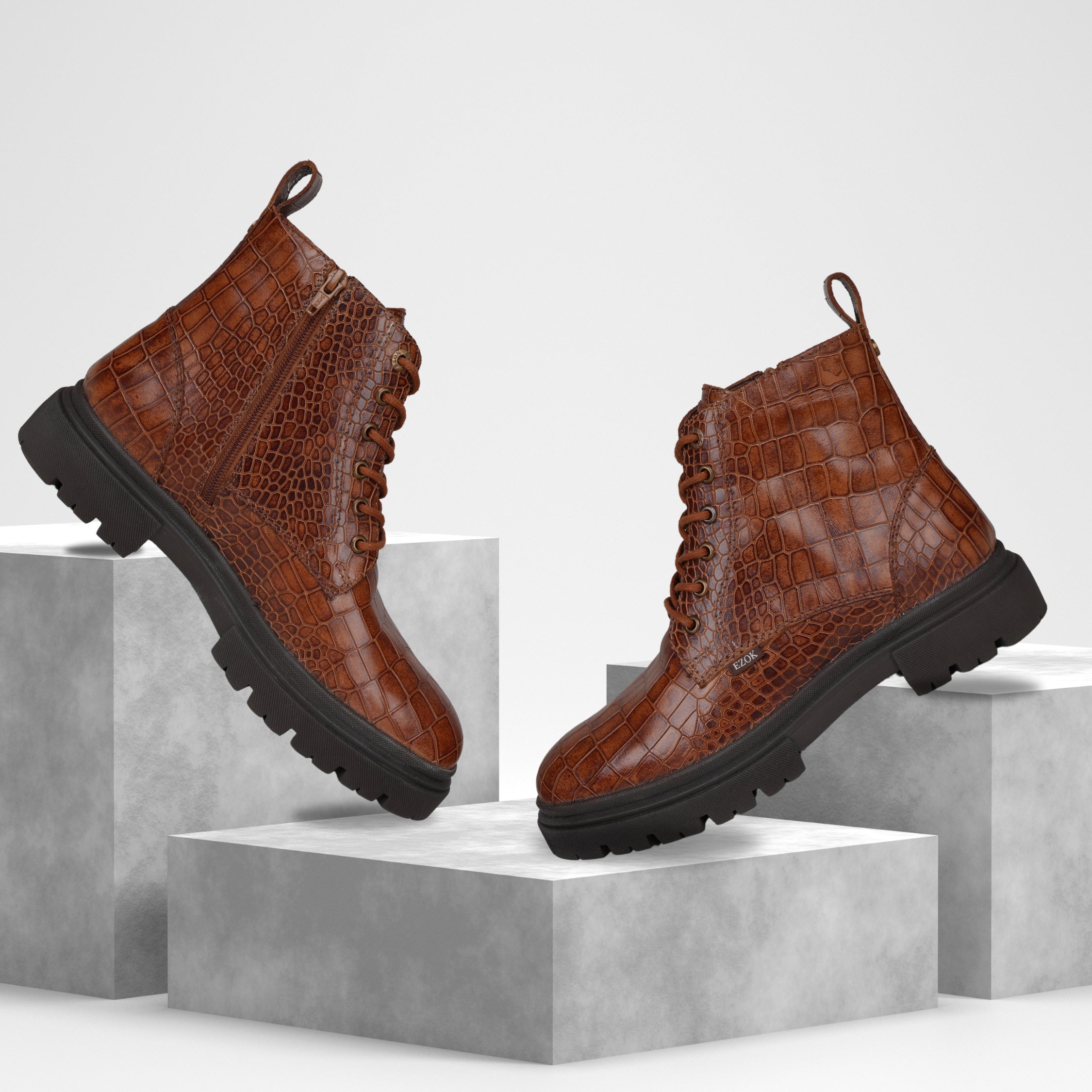 Ezok Leather Ankle Lace Up Boots For Men