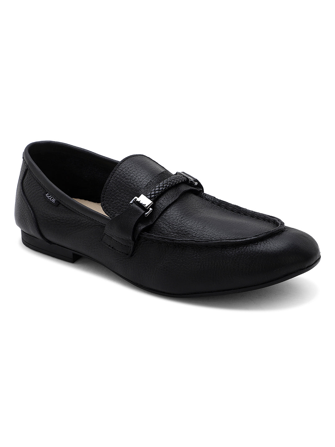 Ezok Men Black Leather Semi Formal Shoes