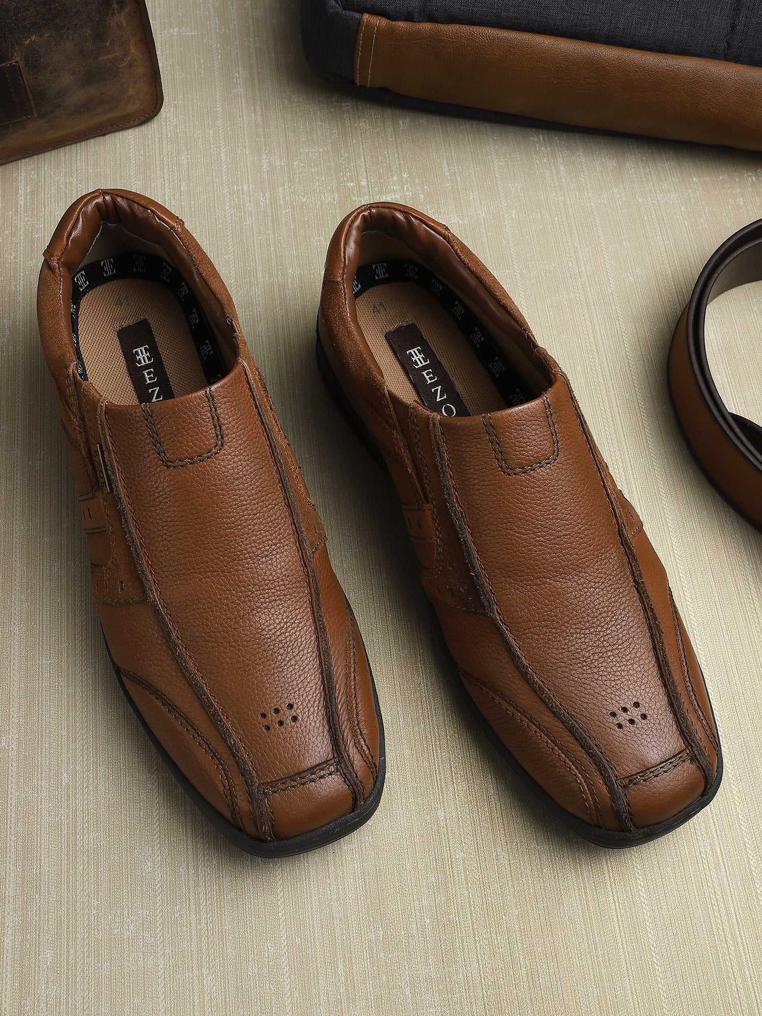 Ezok Men Genuine Leather Slip-Ons Shoes