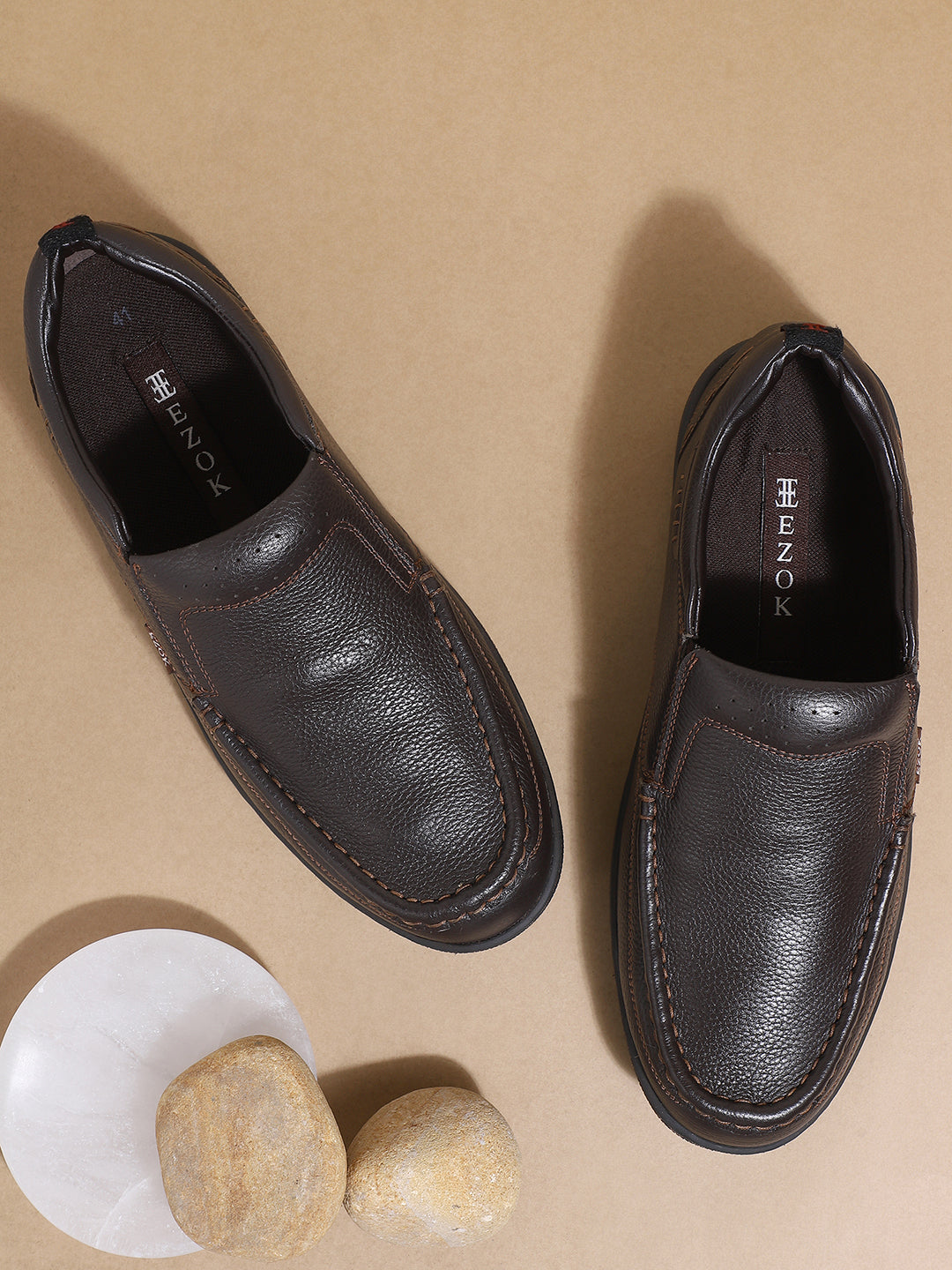 Ezok Men Brown Leather Casual Shoes