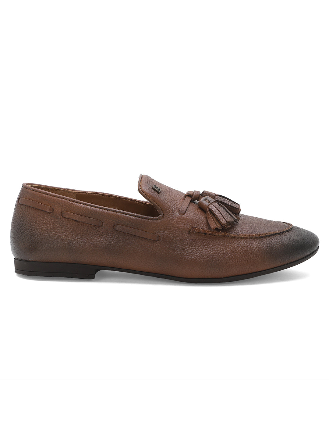 Ezok Men Brown Leather Semi Formal Shoes