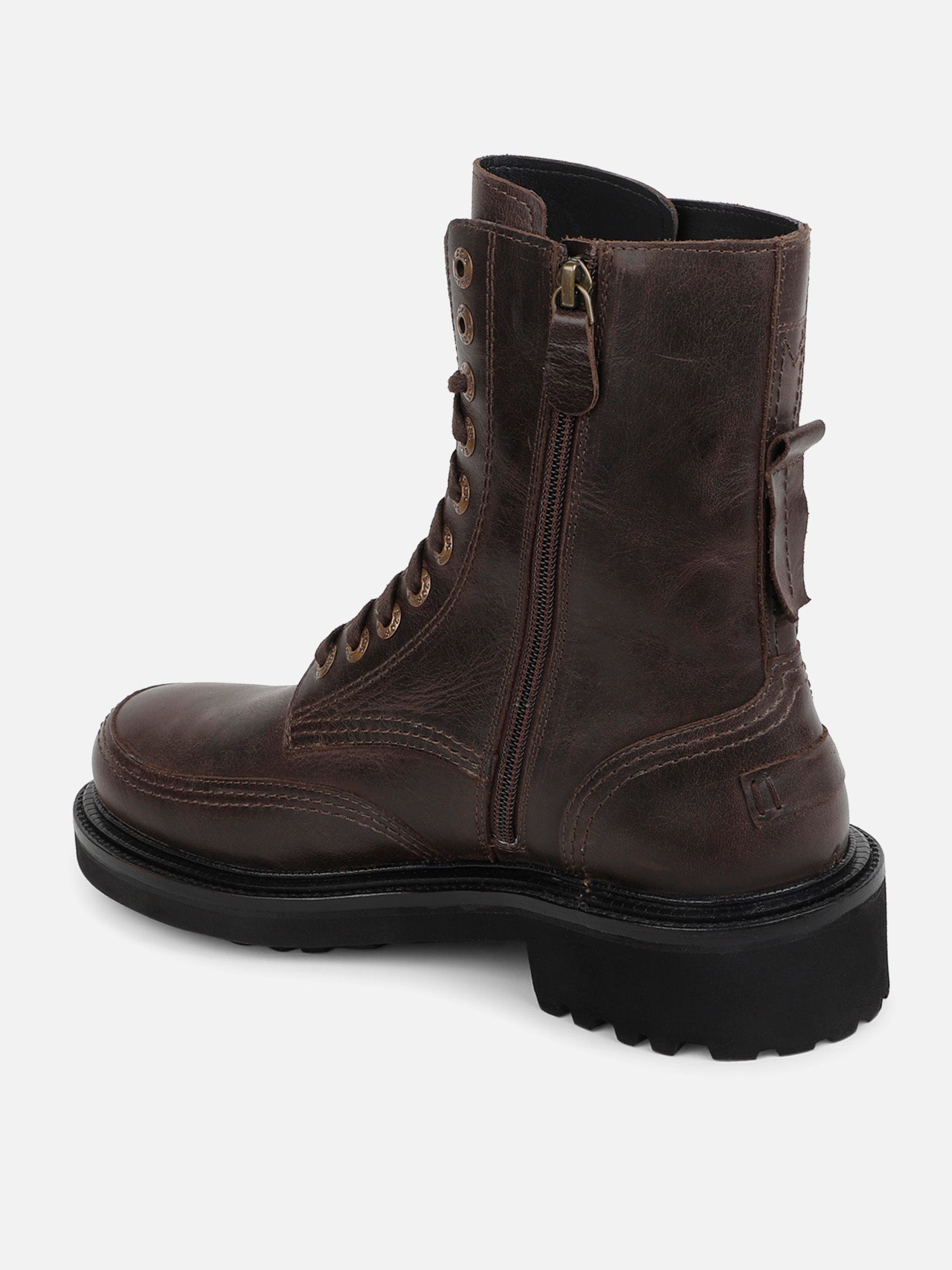 Ezok Brown Lace-ups Leather Boot For Men