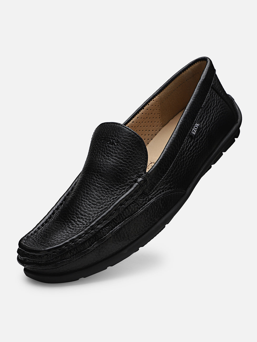 Ezok Men Black Leather Casual Shoes