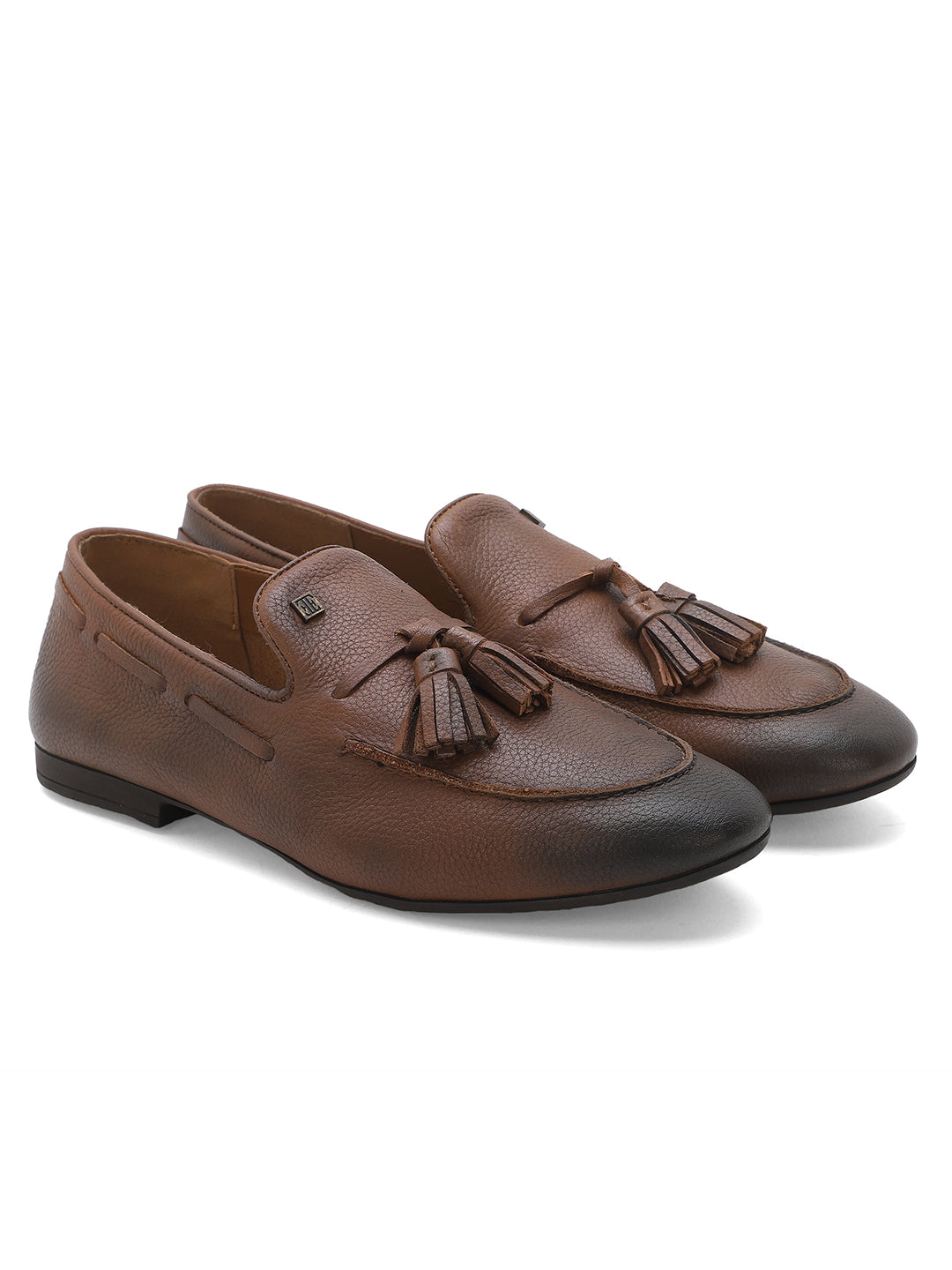 Ezok Men Brown Leather Semi Formal Shoes
