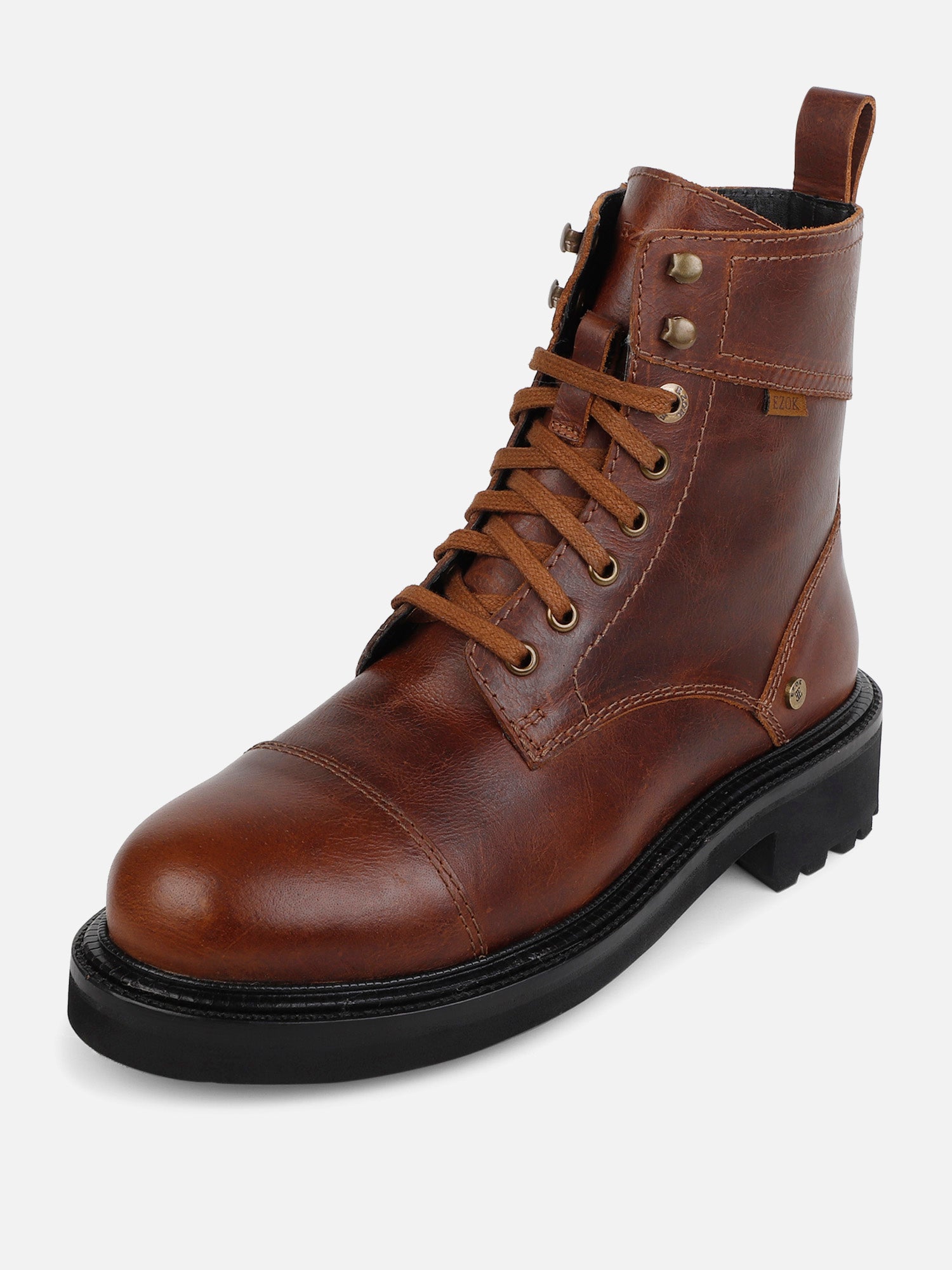 Ezok Dark Tan Lace-ups Leather Boot For Men