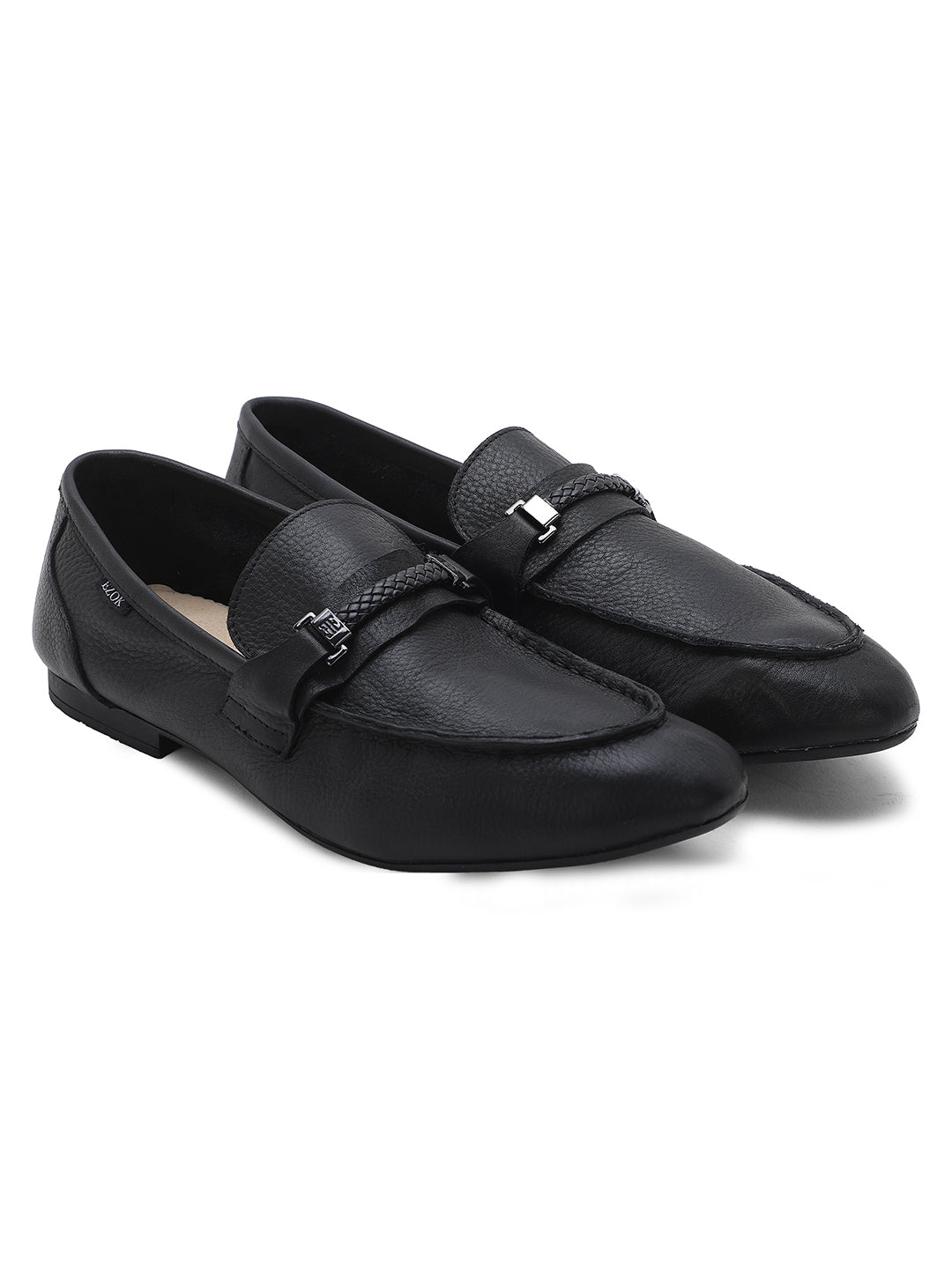 Ezok Men Black Leather Semi Formal Shoes