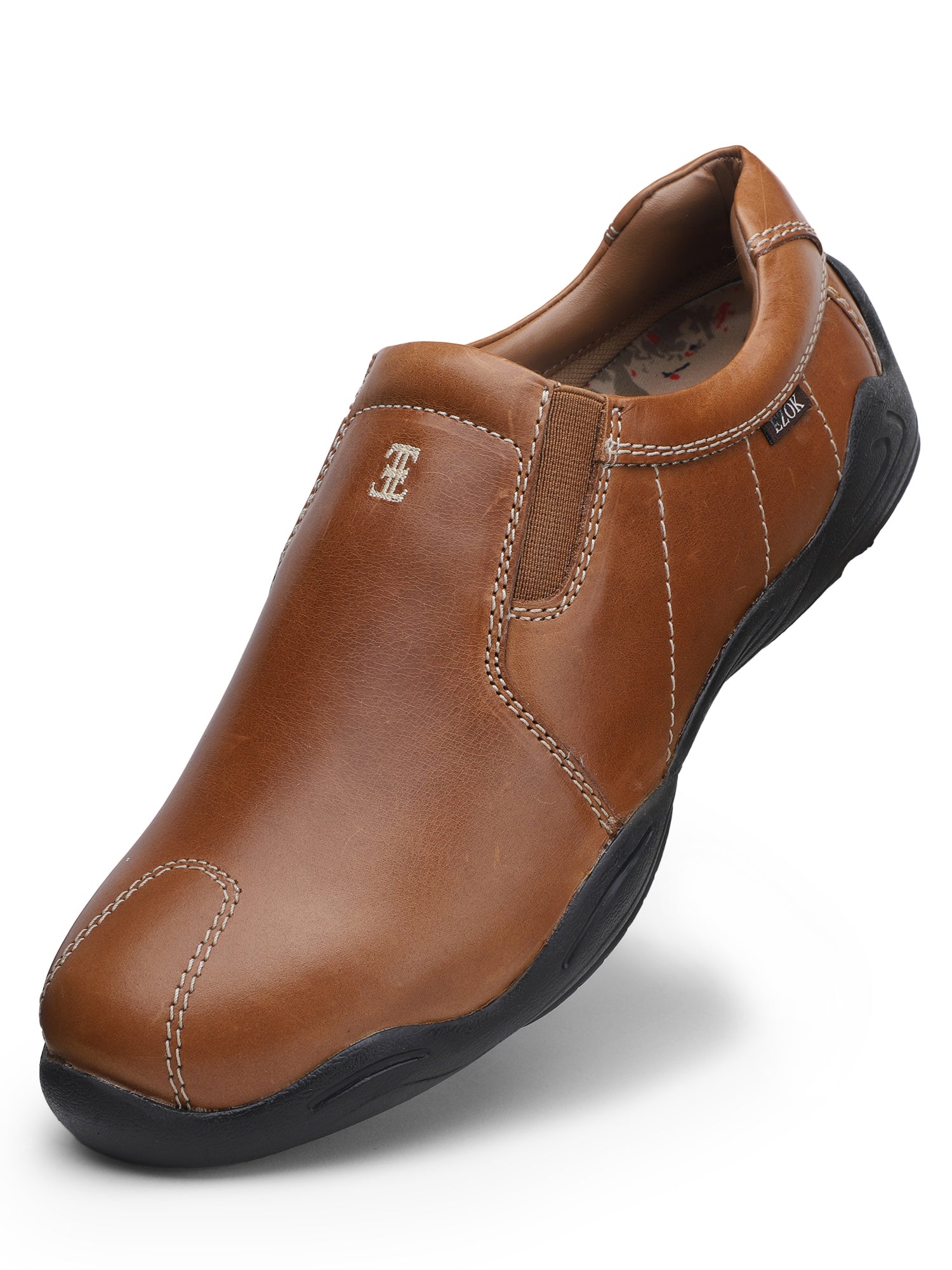 Ezok Men Tan Leather Casual Shoes