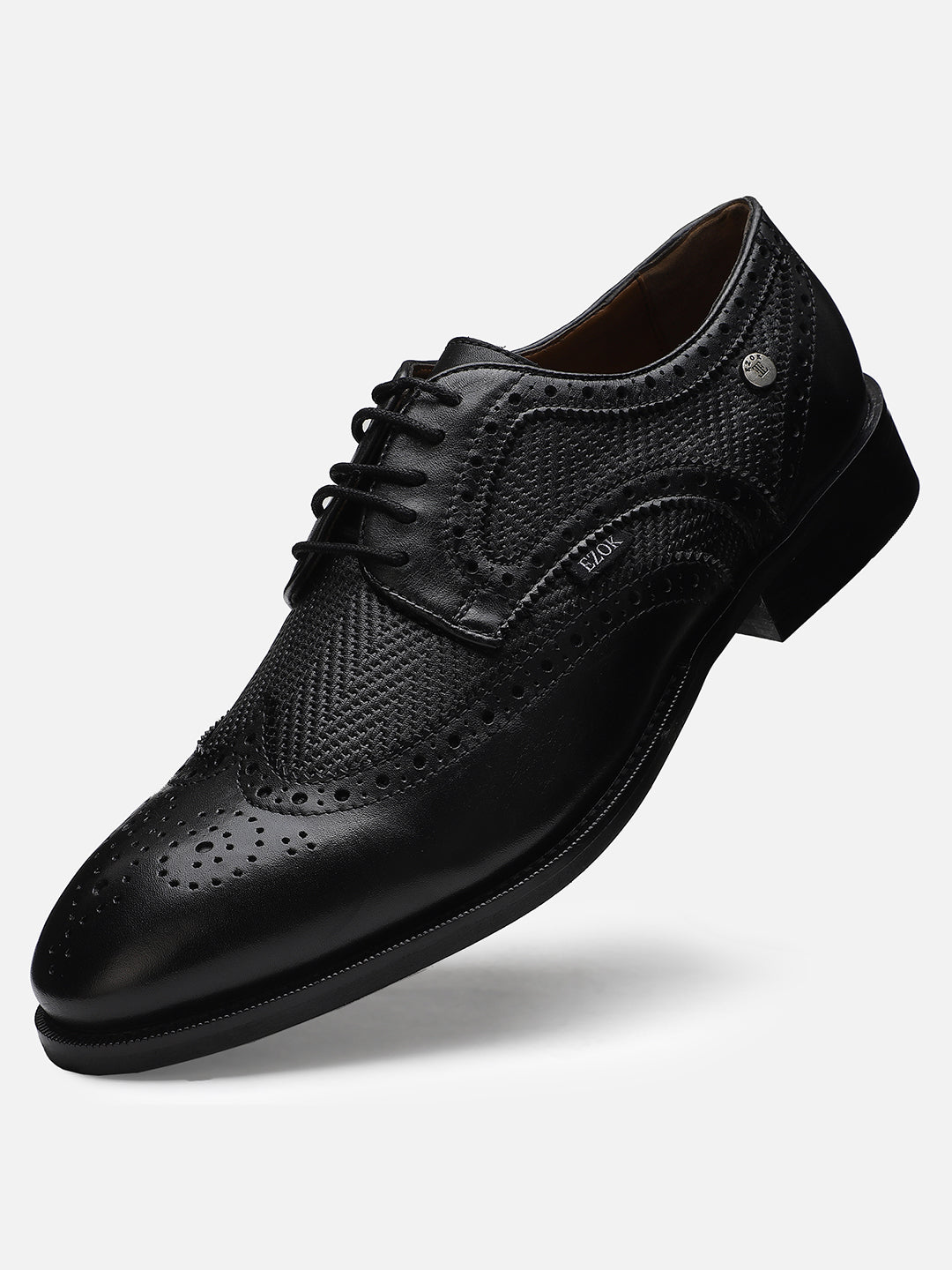 Ezok Men Black Perforated Leather Shoes