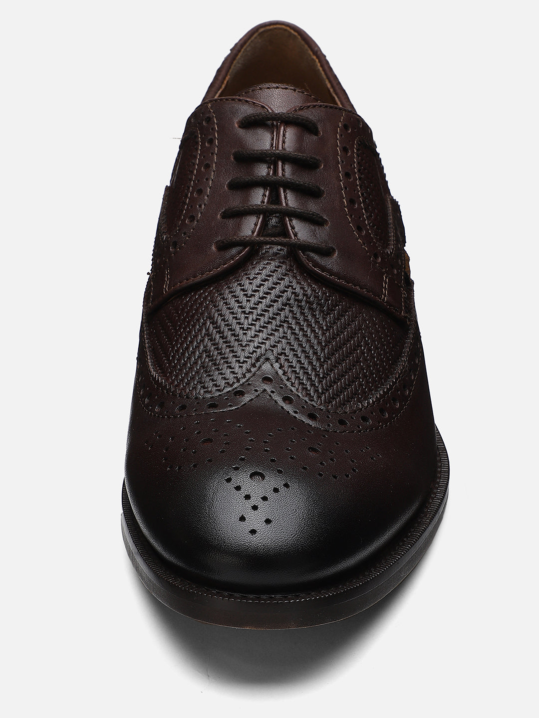 Ezok Men Dark Brown Perforated Leather Shoes