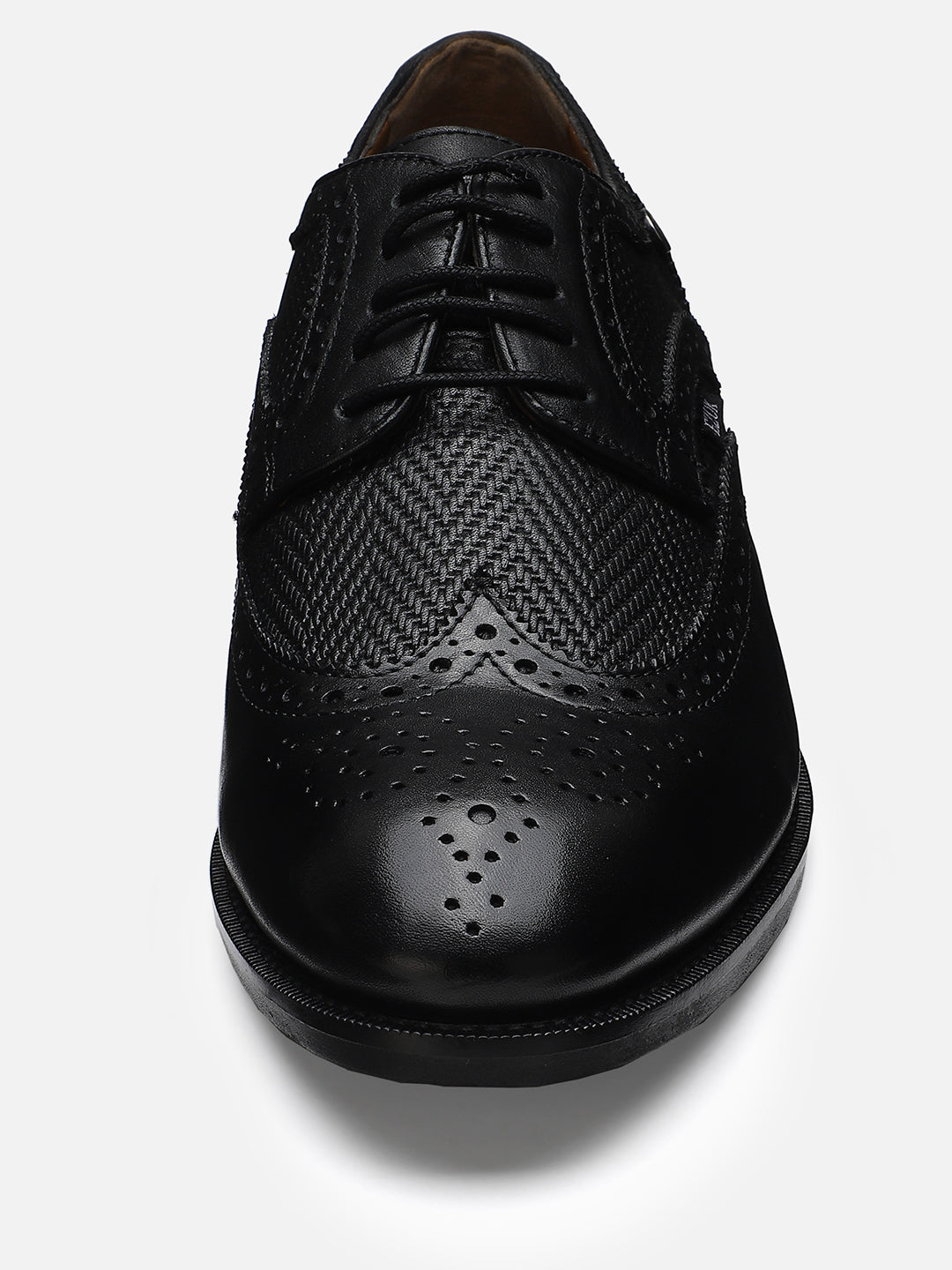Ezok Men Black Perforated Leather Shoes