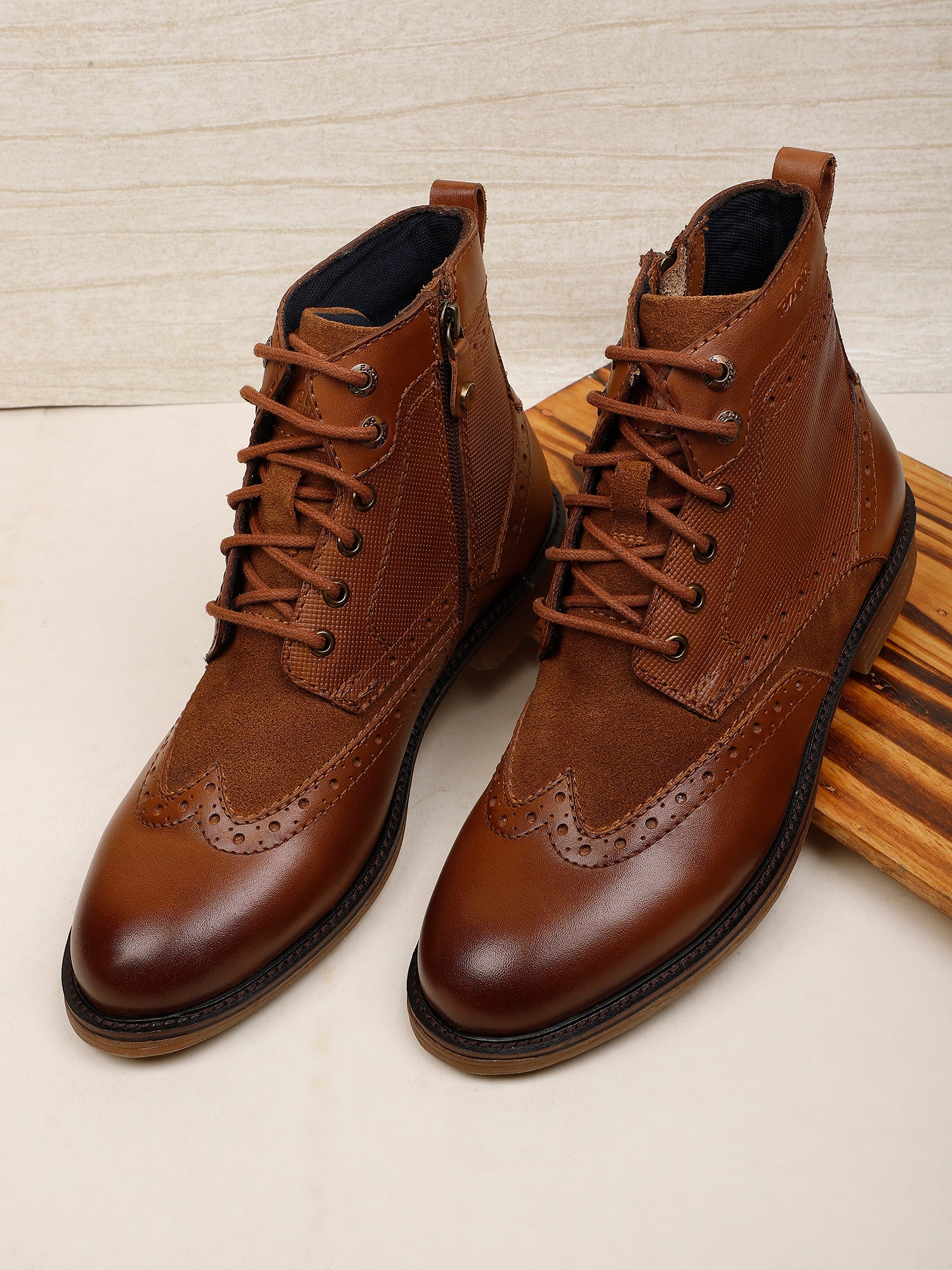 Ezok Tan Lace-ups Leather Boot For Men