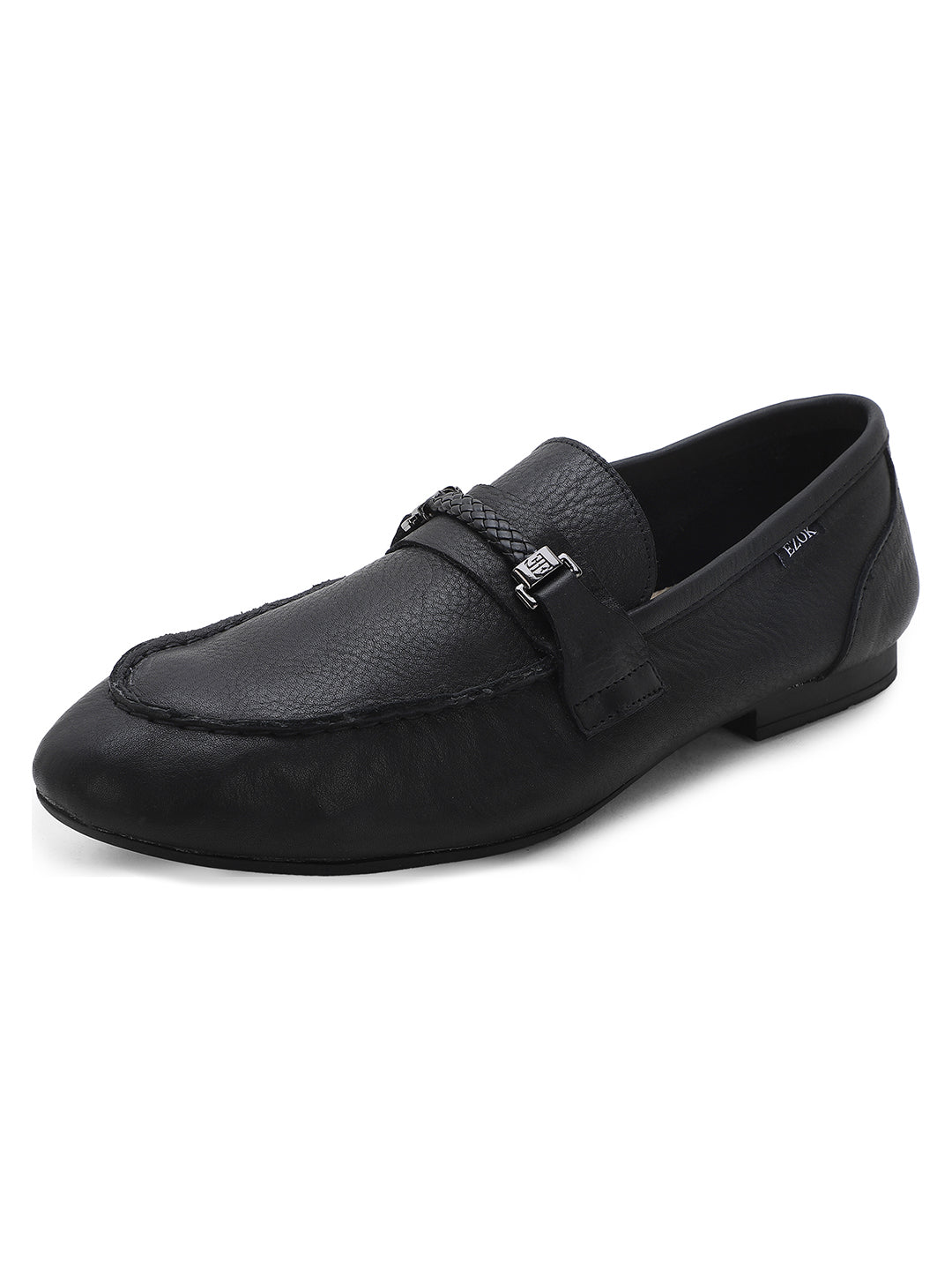 Ezok Men Black Leather Semi Formal Shoes