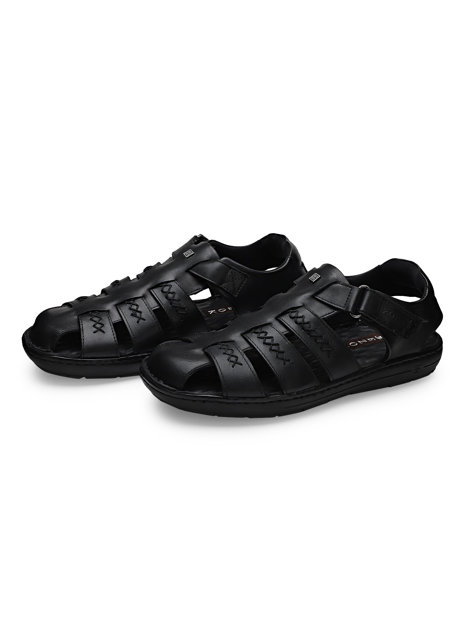 Ezok Men Black Leather Sandal 2302