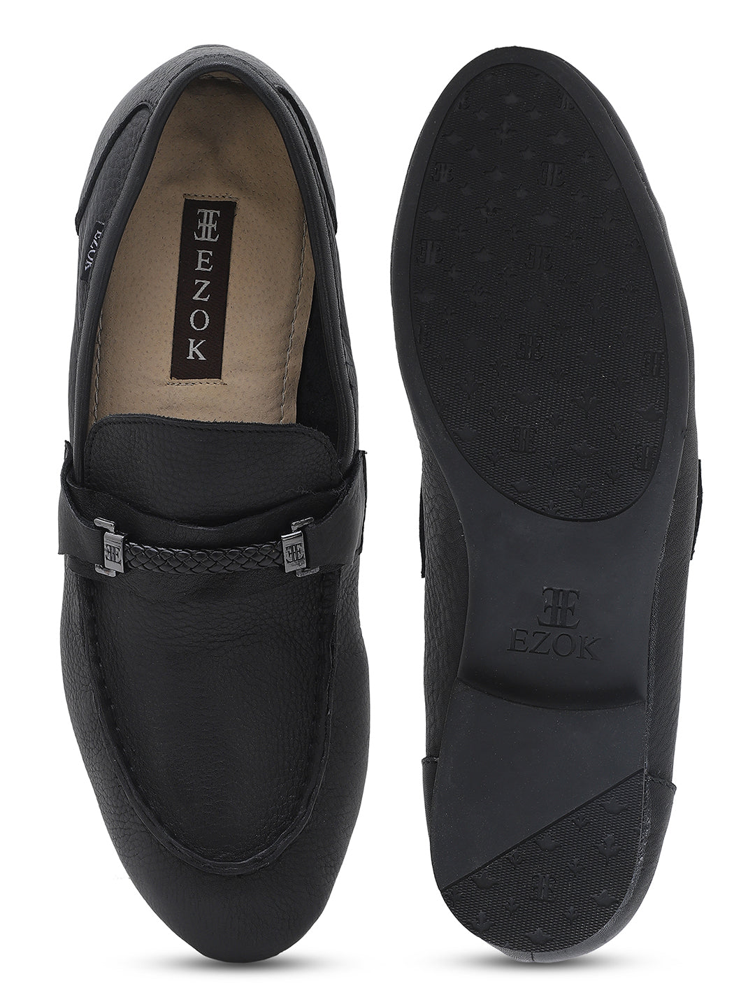 Ezok Mens Black Leather Semi Formal Shoes(3103)